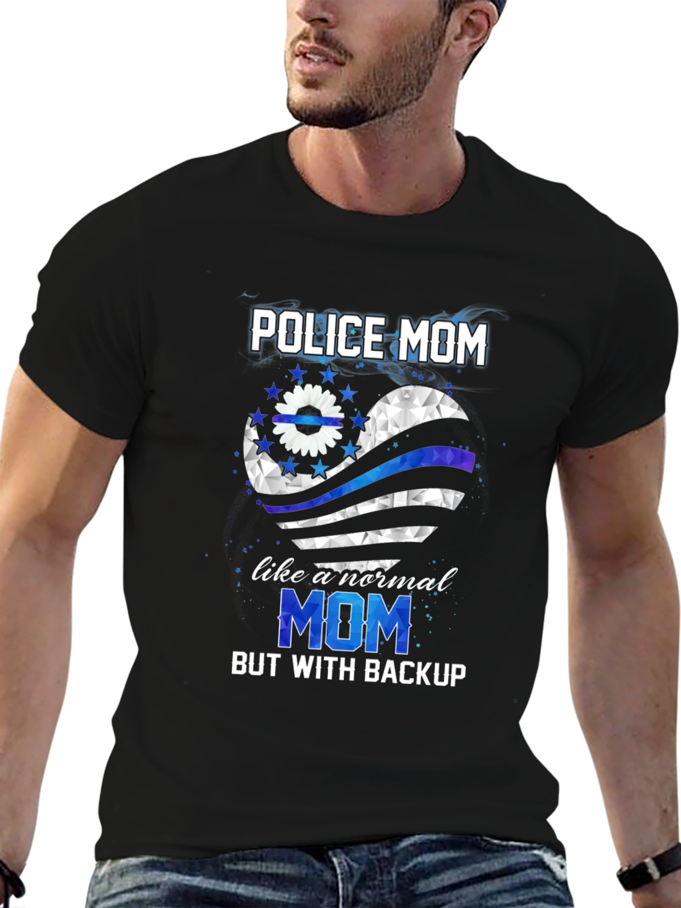 Police Mom Shirt - Thin Blue Line Heart Tee