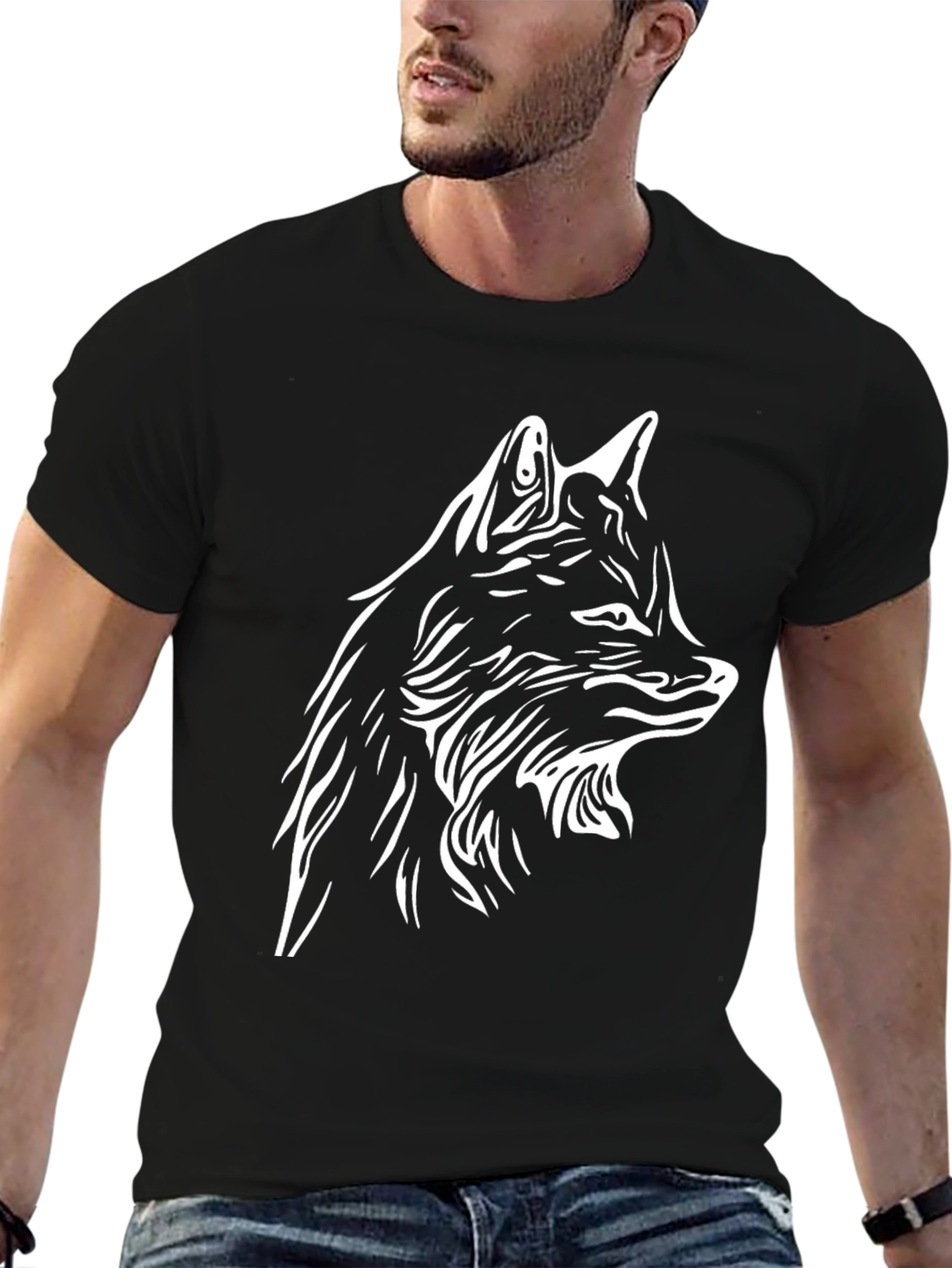 Wolf Graphic Black T-Shirt - Stylish Mens Tee