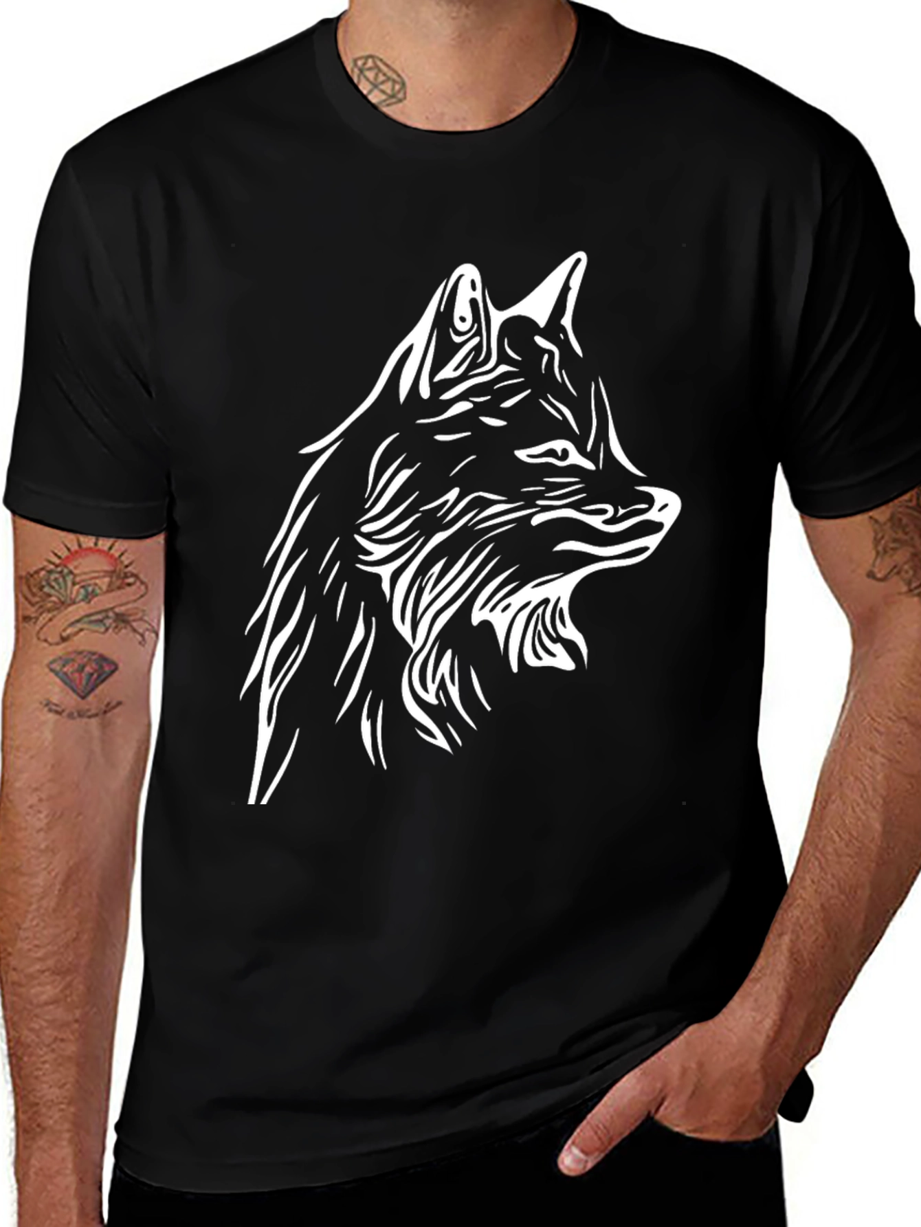 Wolf Graphic Black T-Shirt - Stylish Mens Tee