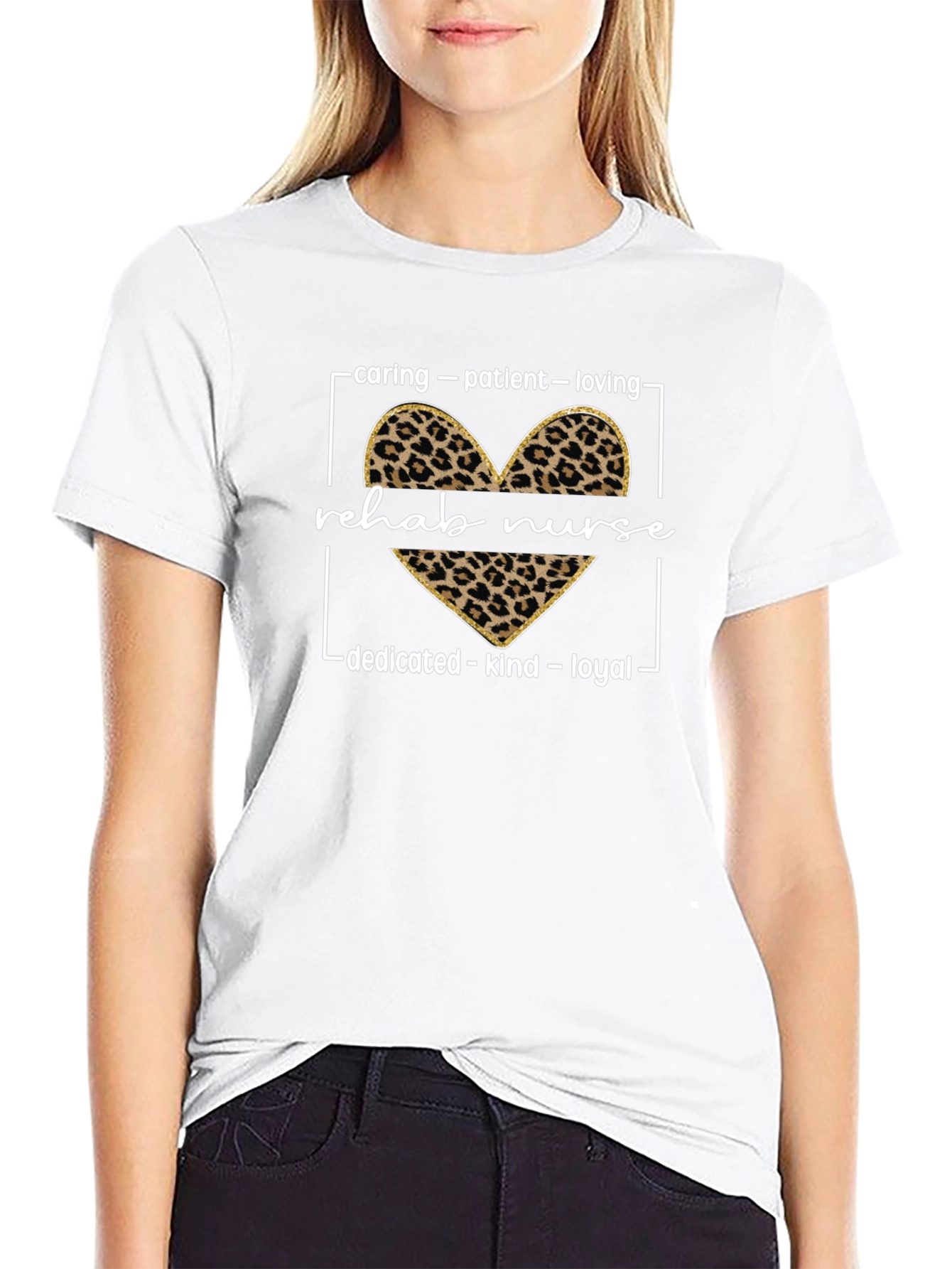 Rehab Nurse Leopard Heart Graphic T-Shirt