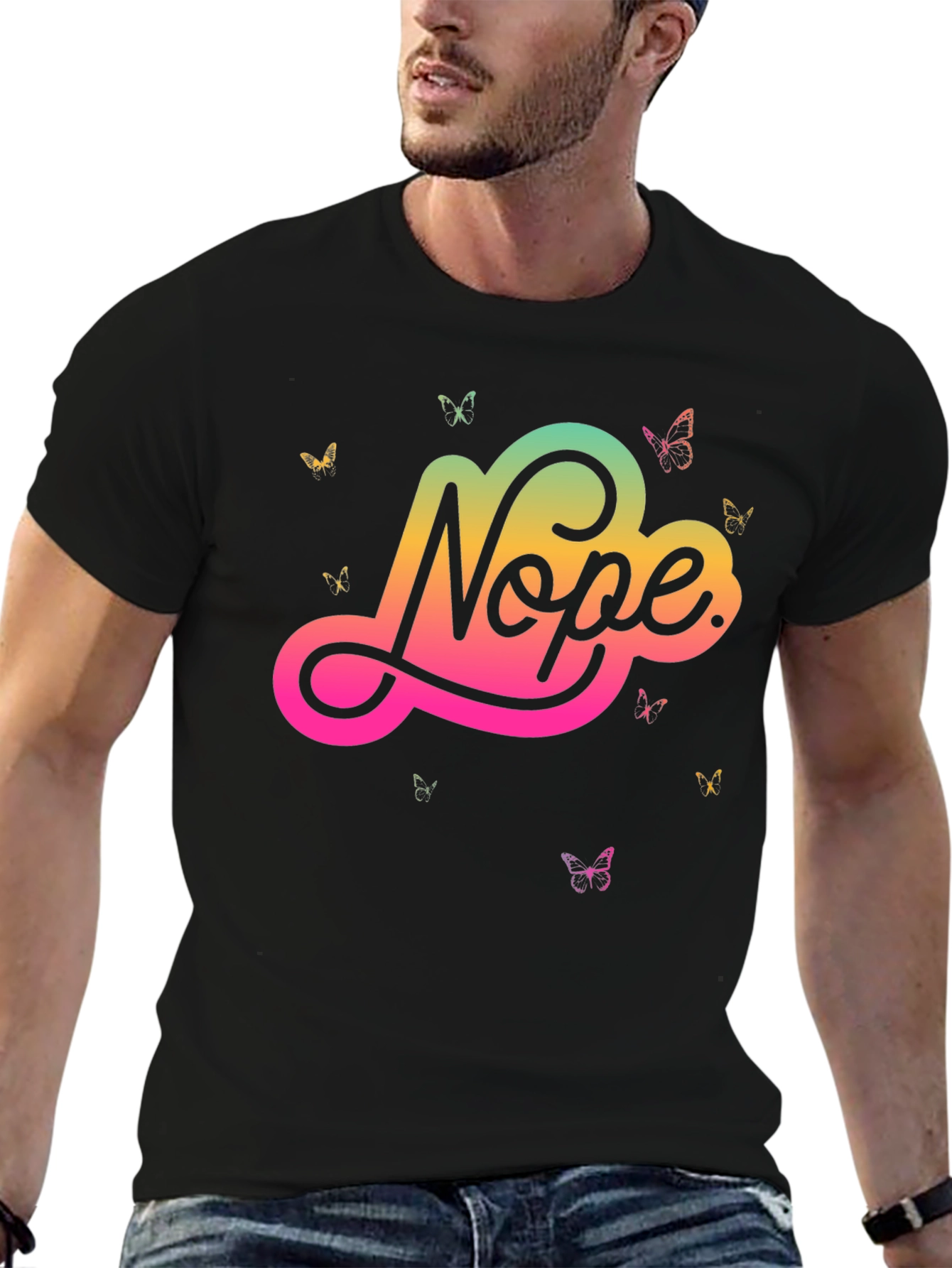 Nope Butterfly Graphic Black T-Shirt