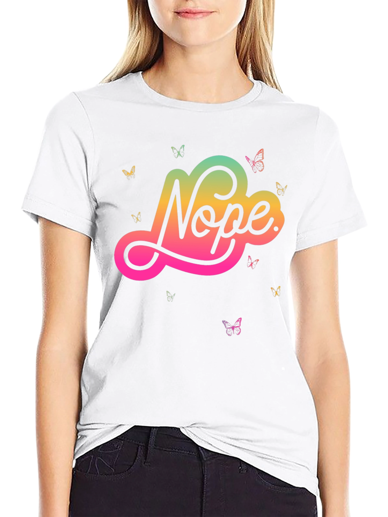 Nope Butterfly Graphic Black T-Shirt