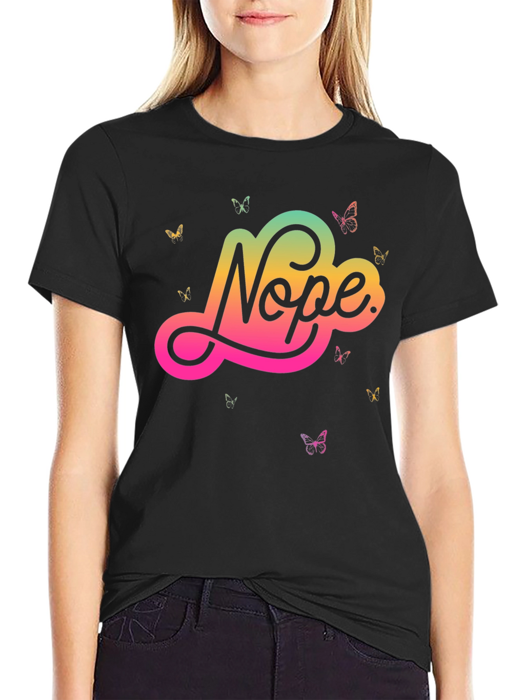 Nope Butterfly Graphic Black T-Shirt