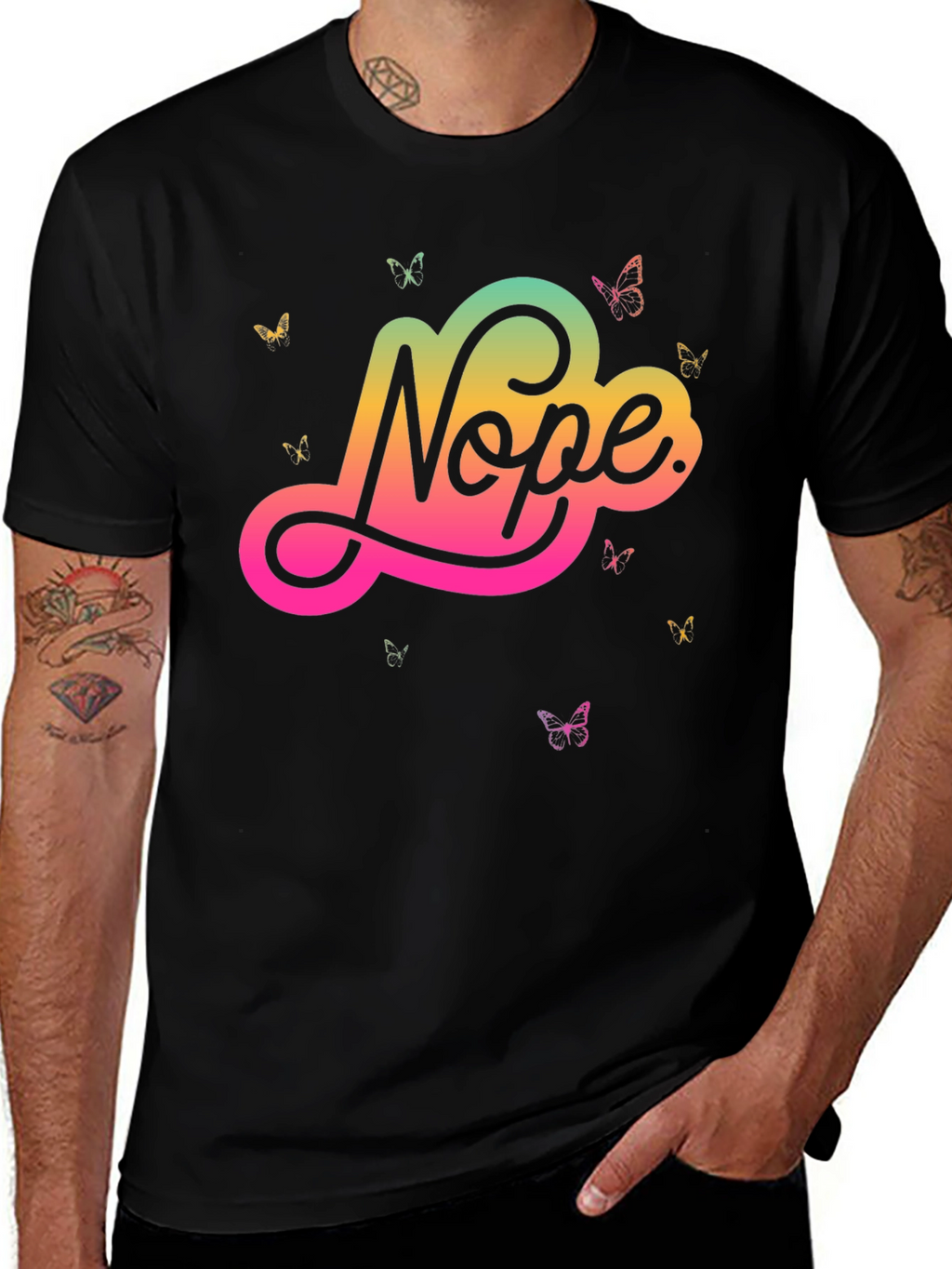 Nope Butterfly Graphic Black T-Shirt