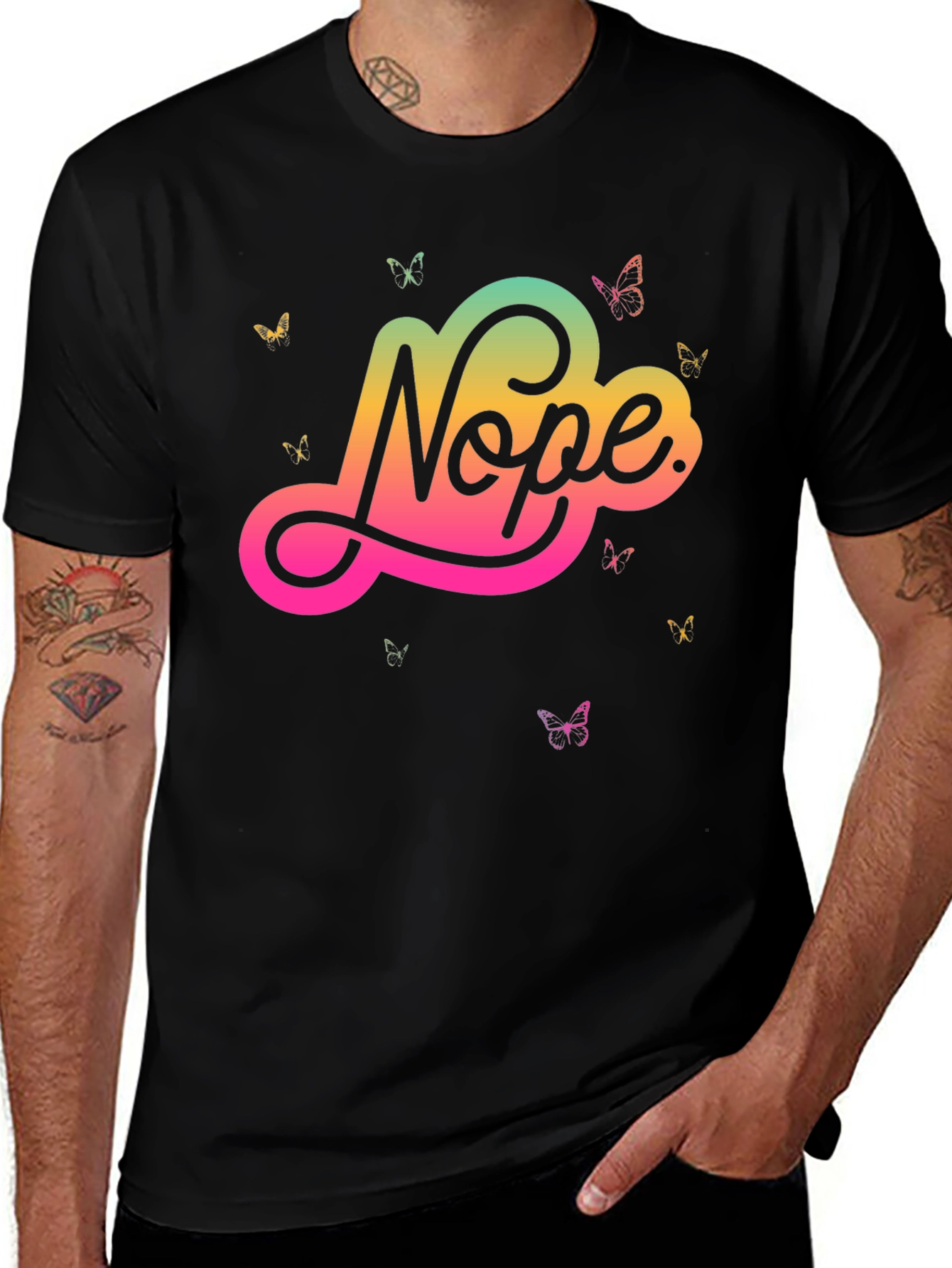 Nope Butterfly Graphic Black T-Shirt