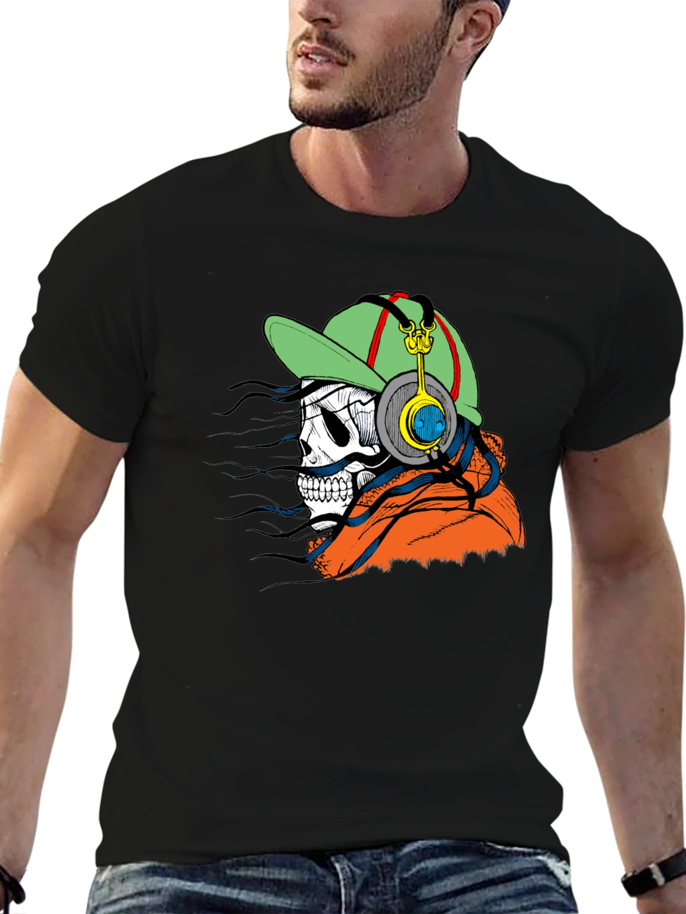Skull Headphone Graphic Tee - Mens Black T-Shirt