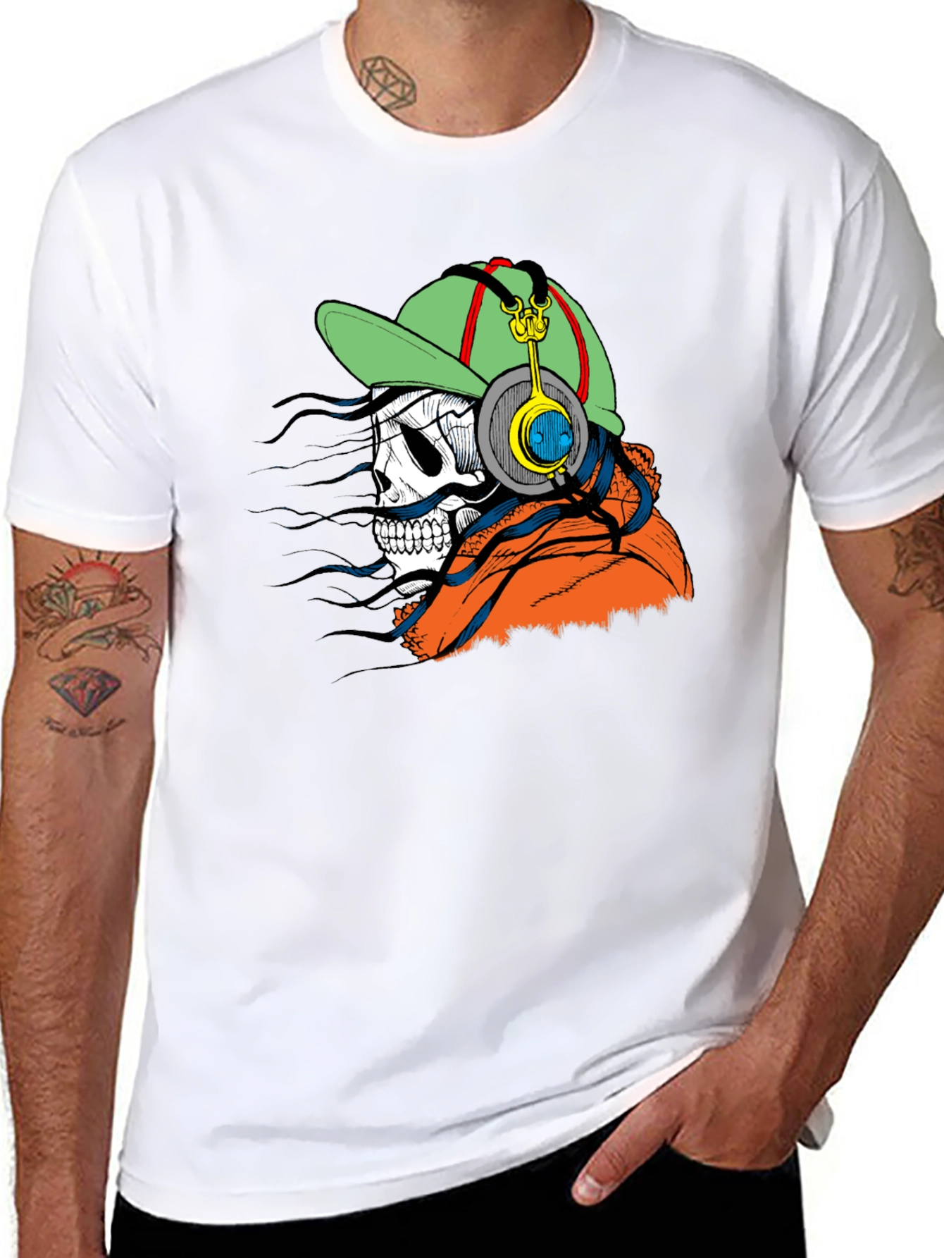 Skull Headphone Graphic Tee - Mens Black T-Shirt