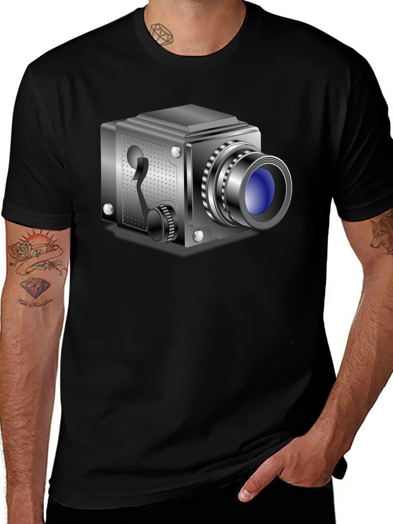 Vintage Camera Graphic Black T-Shirt