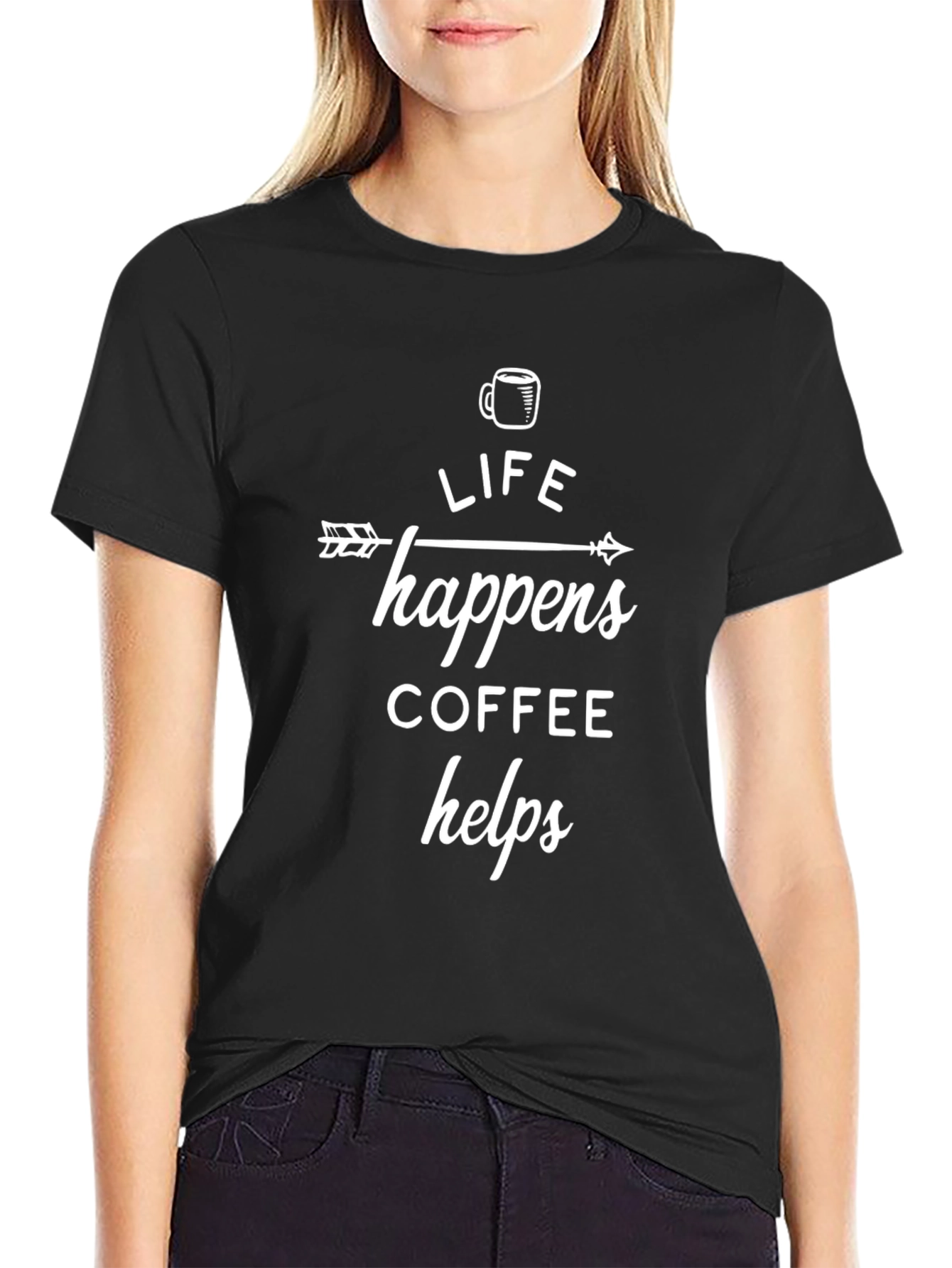 Life Happens Coffee Helps Black Graphic Tee