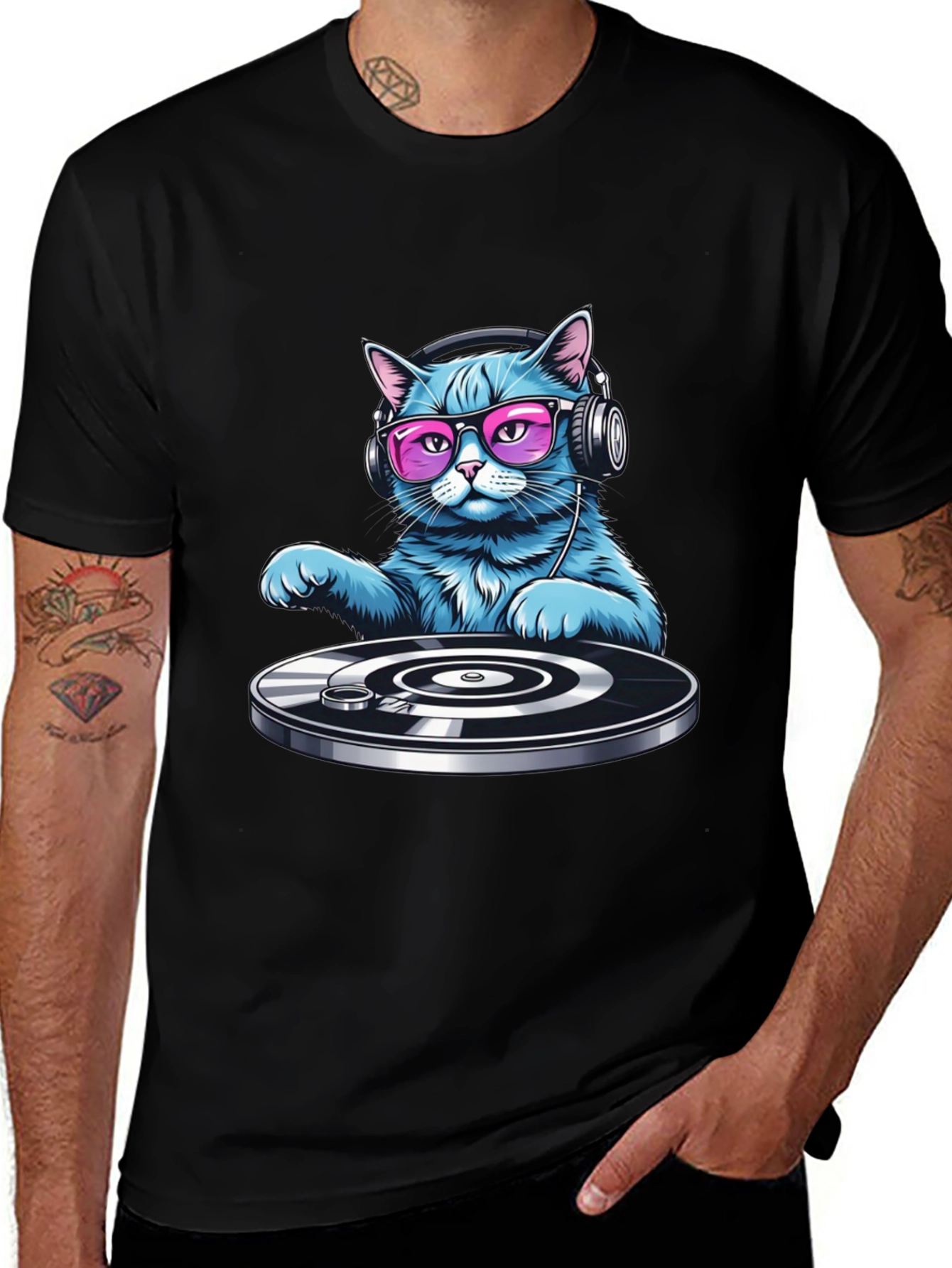 DJ Cat Graphic T-Shirt - Cool Cat with Headphones