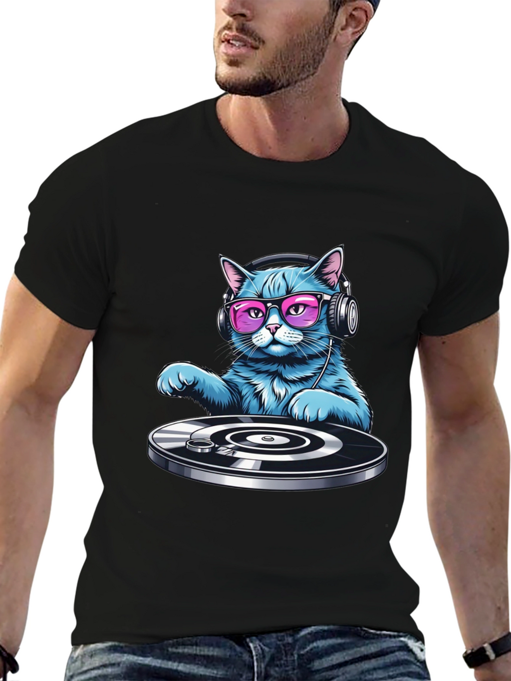 DJ Cat Graphic T-Shirt - Cool Cat with Headphones