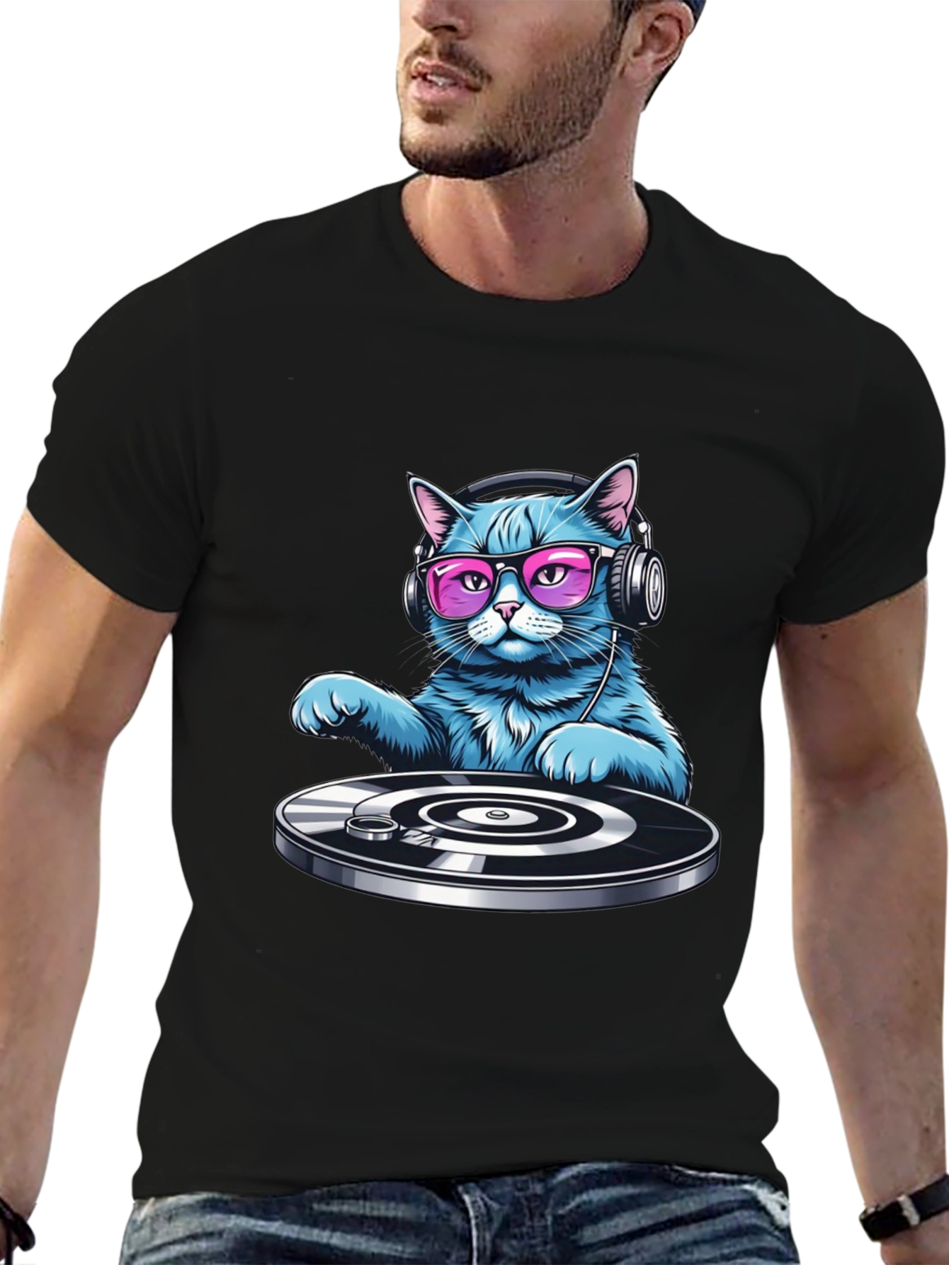 DJ Cat Graphic T-Shirt - Cool Cat with Headphones