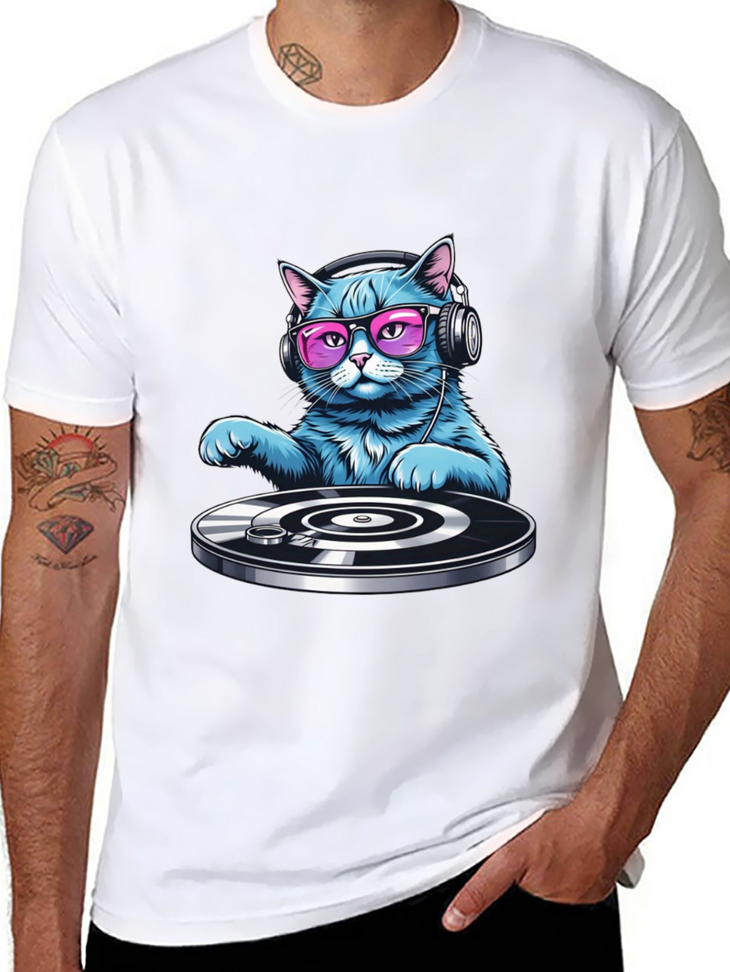 DJ Cat Graphic T-Shirt - Cool Cat with Headphones