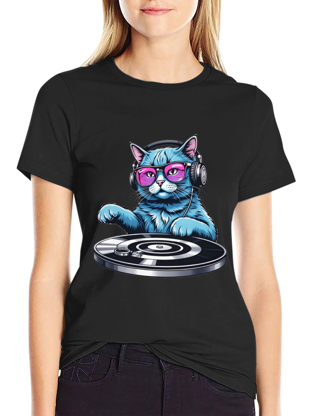 DJ Cat Graphic T-Shirt - Cool Cat with Headphones