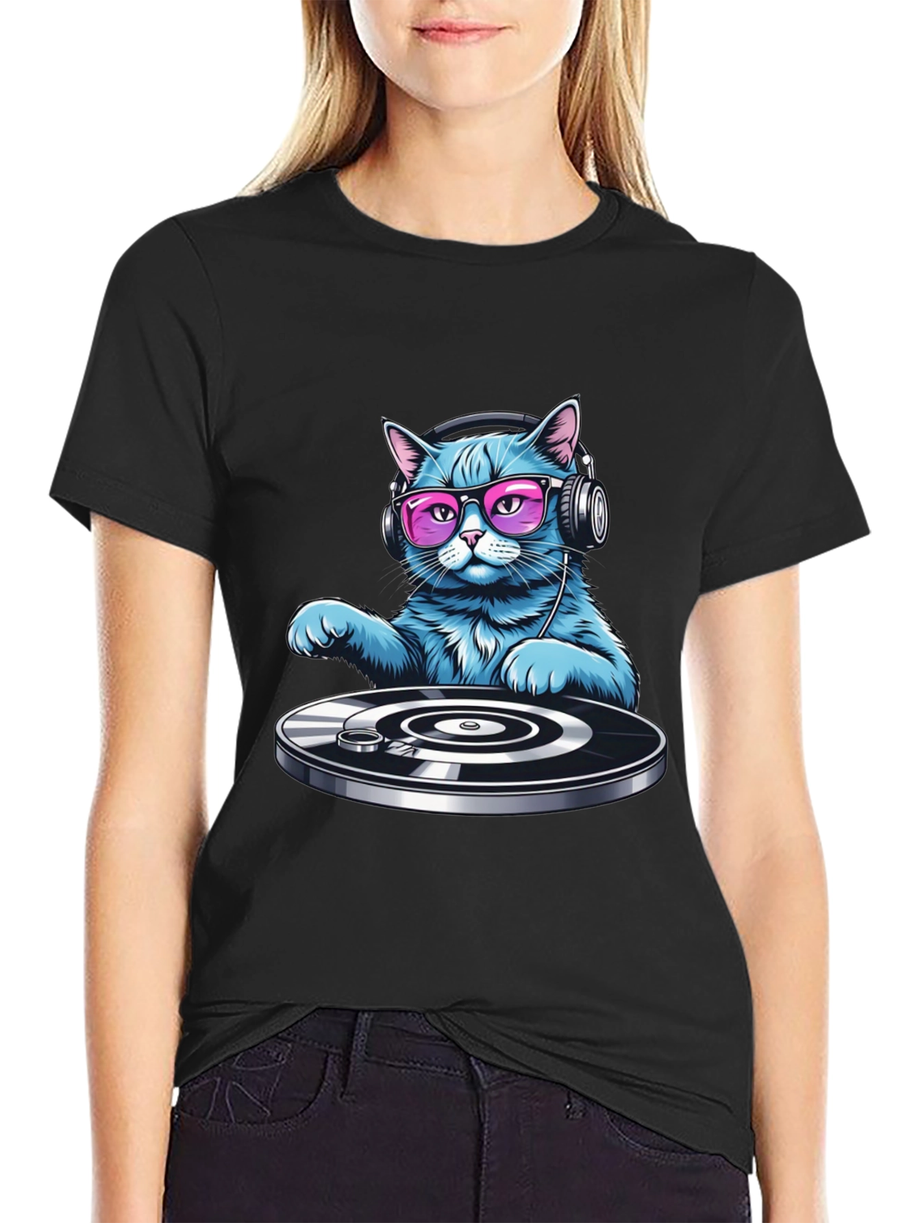 DJ Cat Graphic T-Shirt - Cool Cat with Headphones