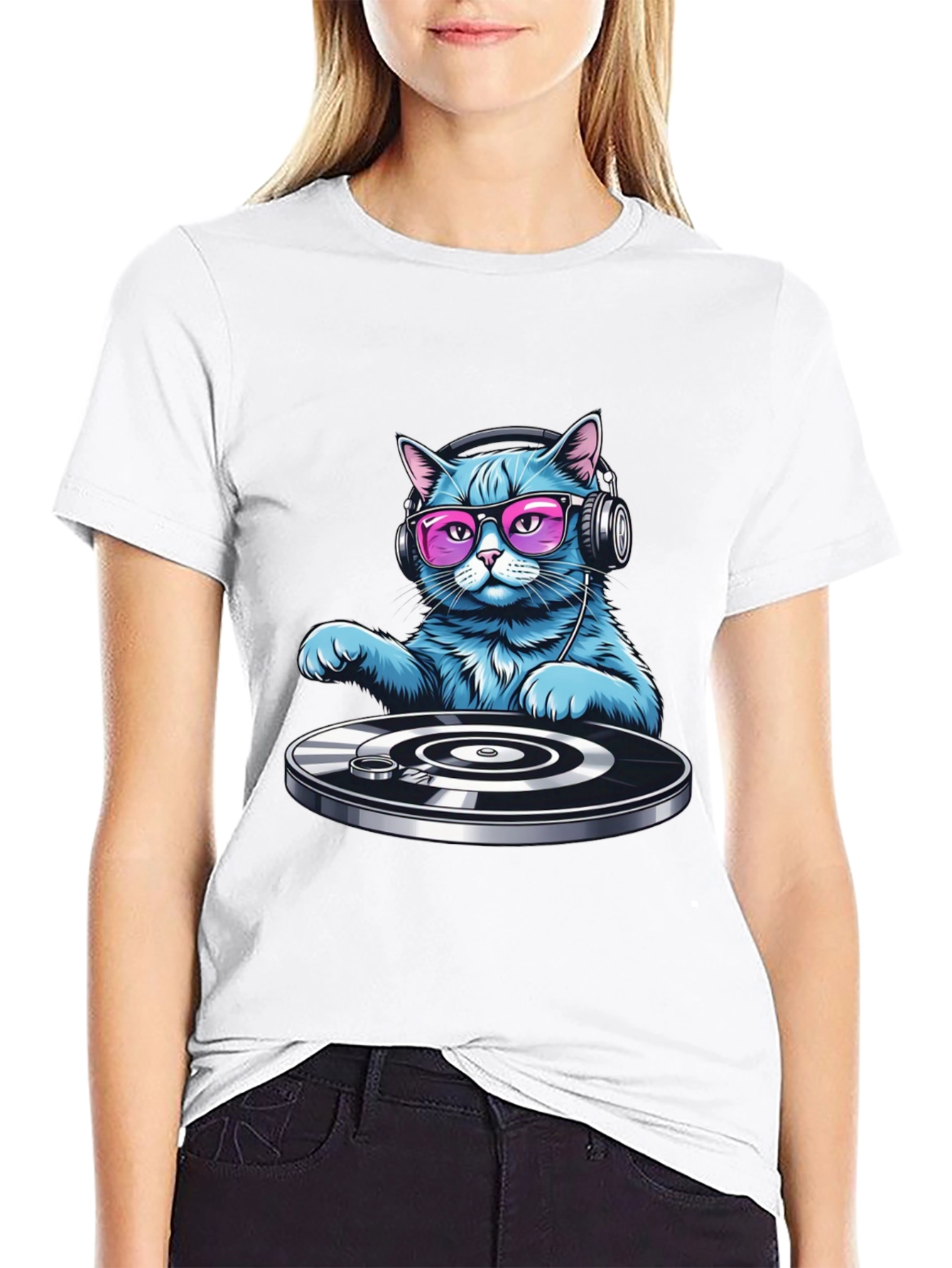 DJ Cat Graphic T-Shirt - Cool Cat with Headphones