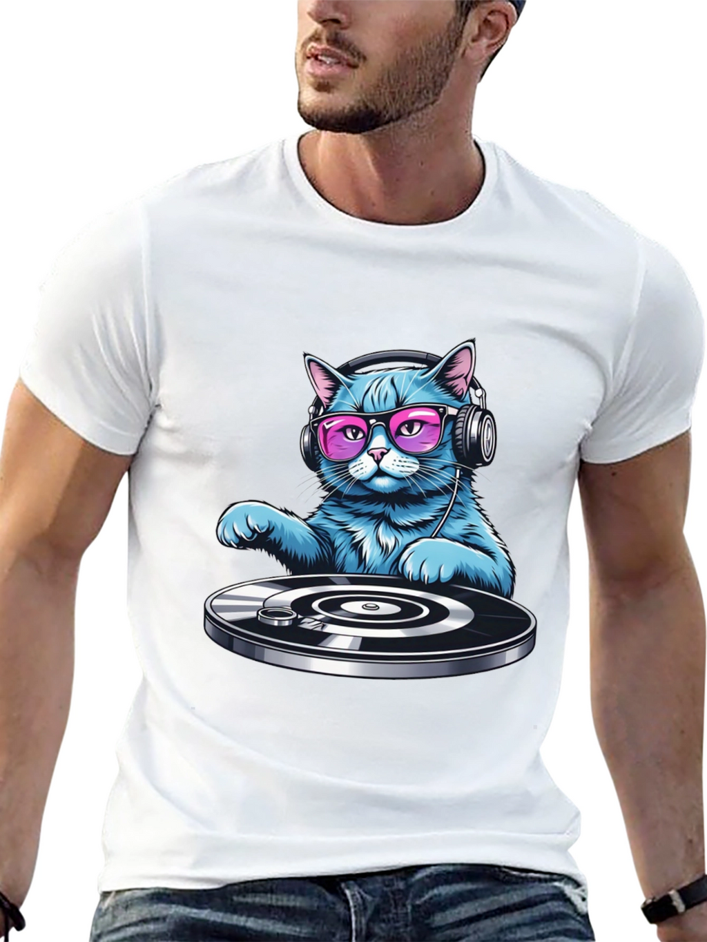 DJ Cat Graphic T-Shirt - Cool Cat with Headphones