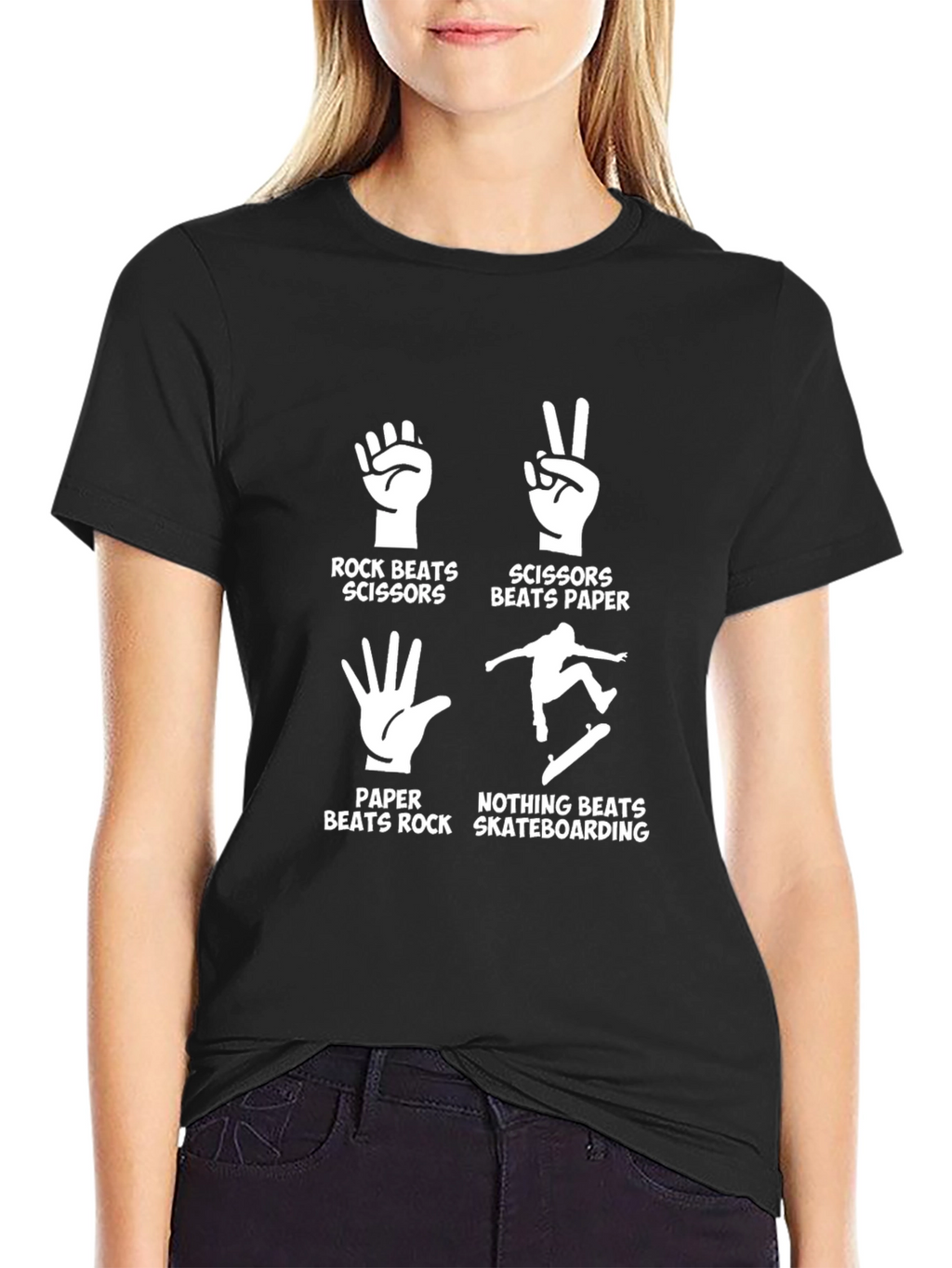 Rock Paper Scissors Skateboarding Black T-Shirt