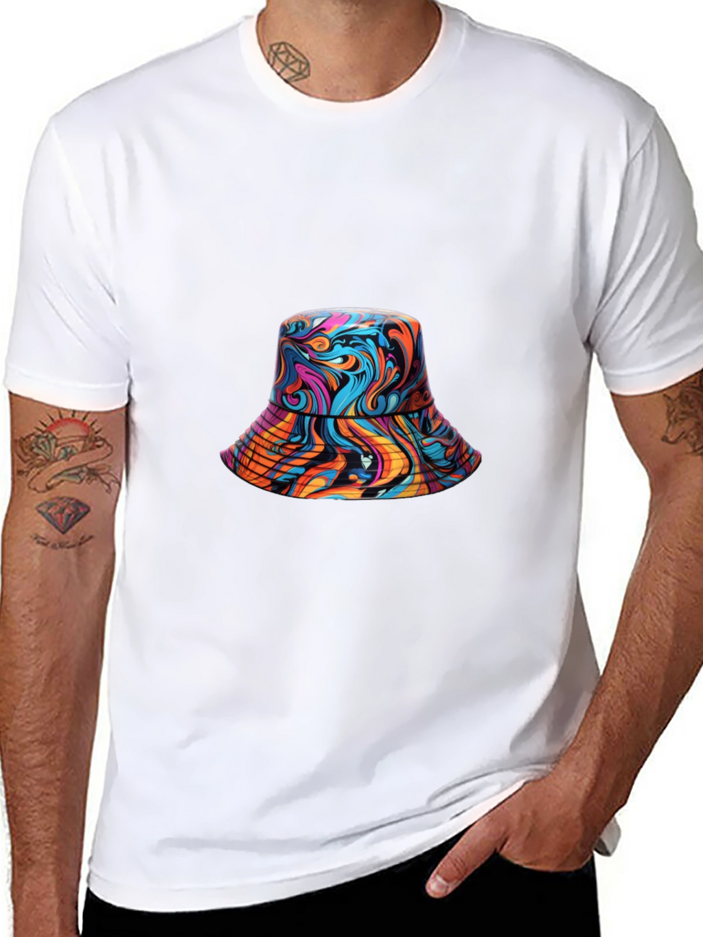 Vibrant Swirl Bucket Hat Graphic Tee