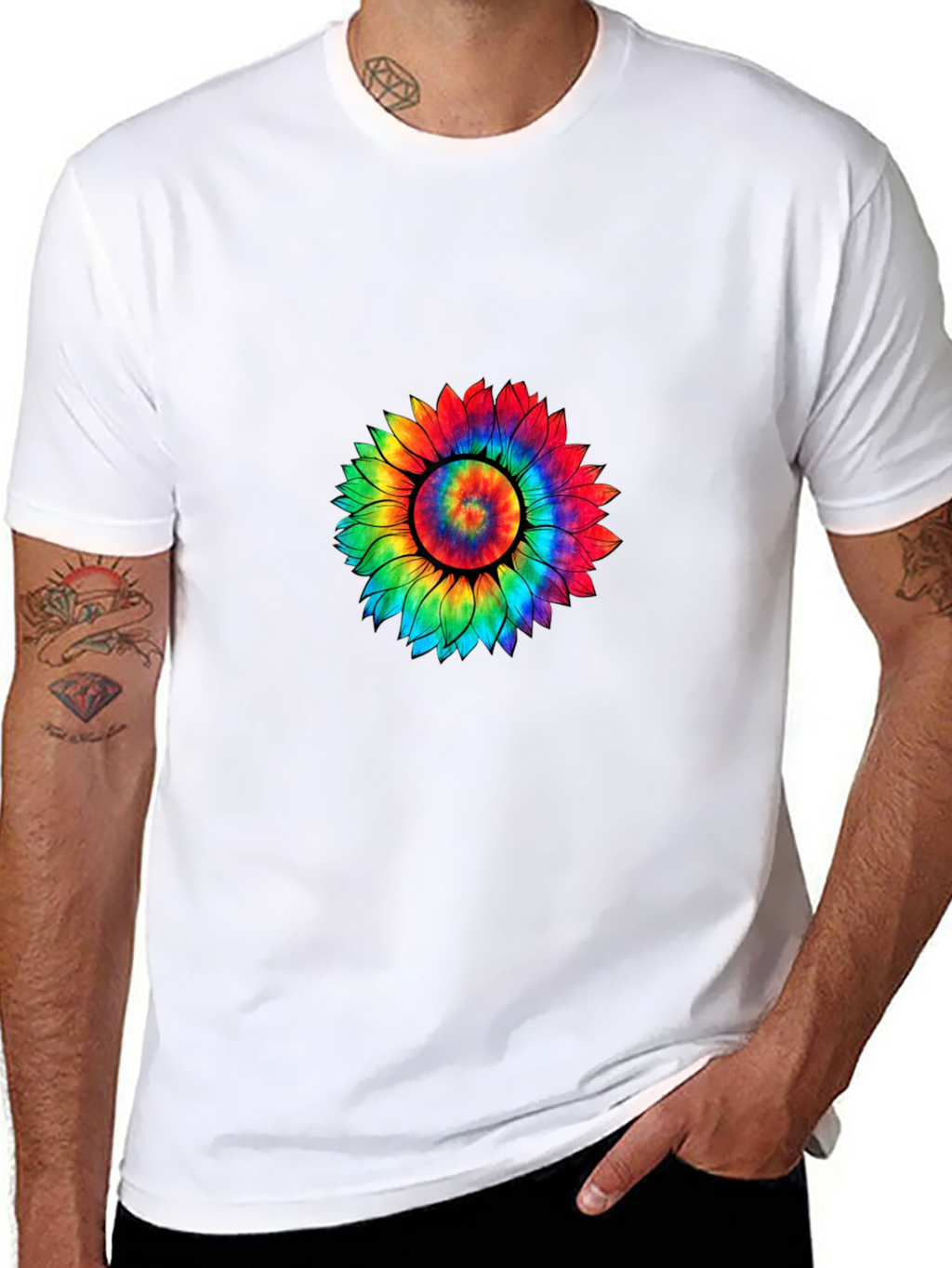 Tie-Dye Sunflower Graphic Tee - Black