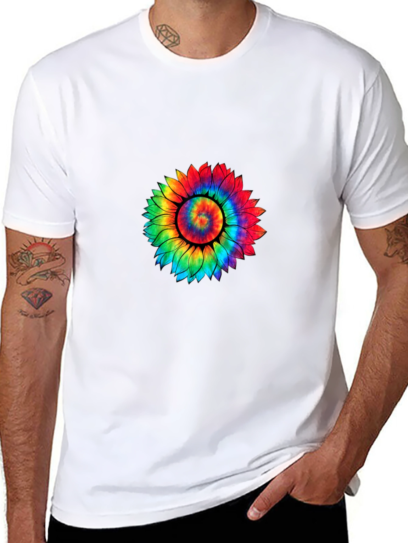 Tie-Dye Sunflower Graphic Tee - Black