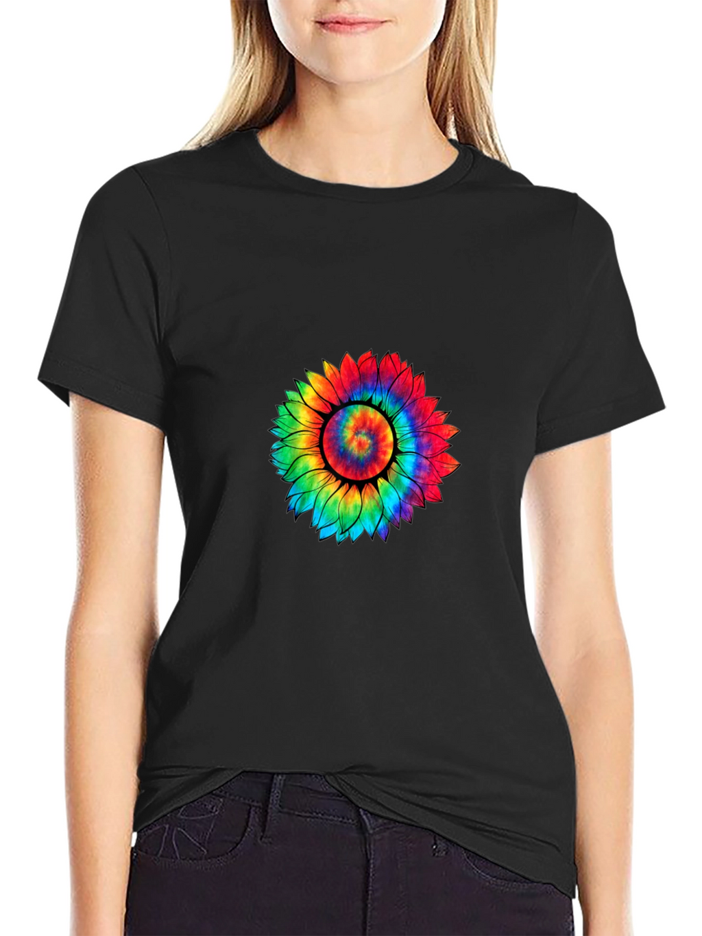 Tie-Dye Sunflower Graphic Tee - Black