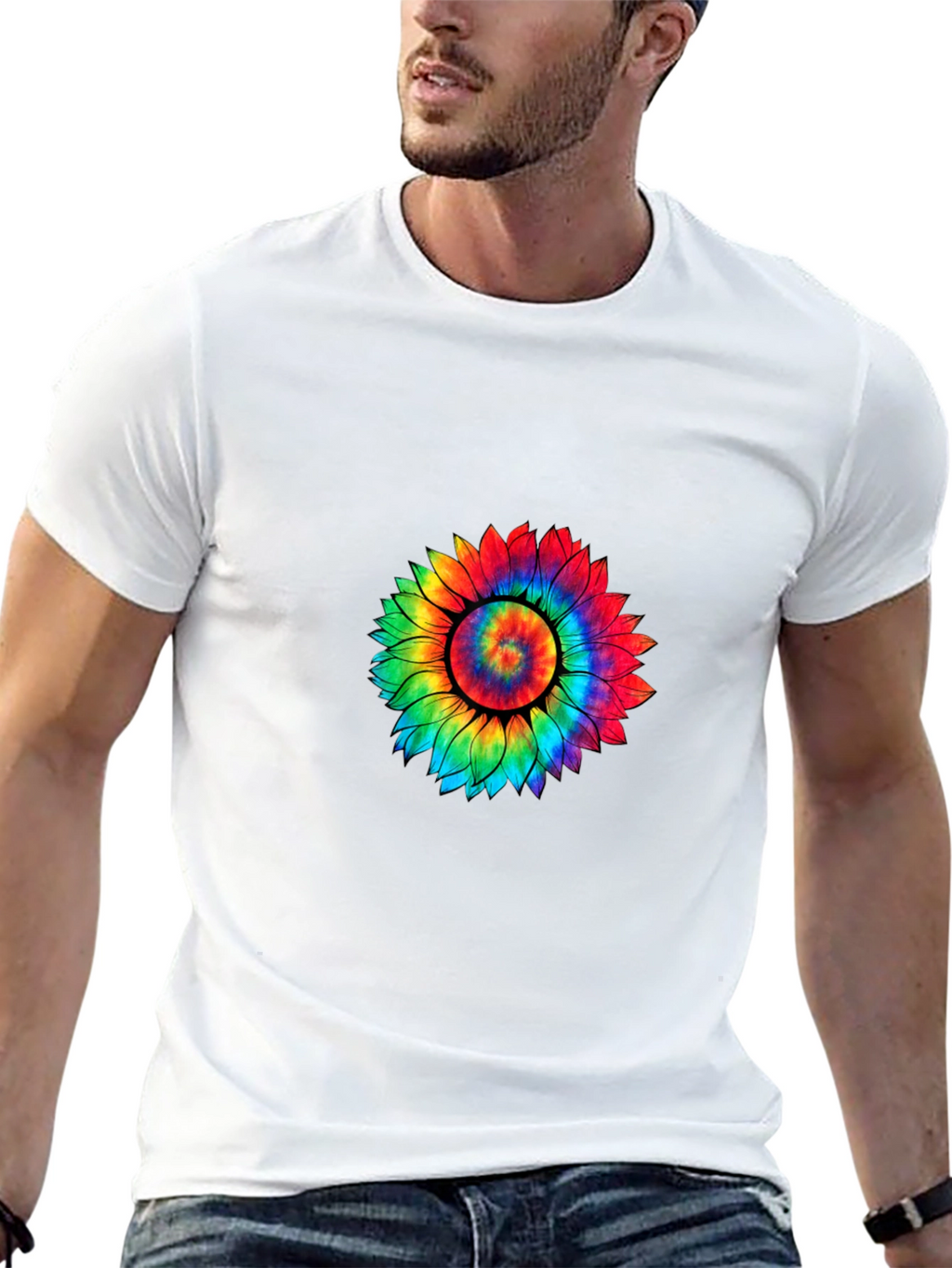 Tie-Dye Sunflower Graphic Tee - Black
