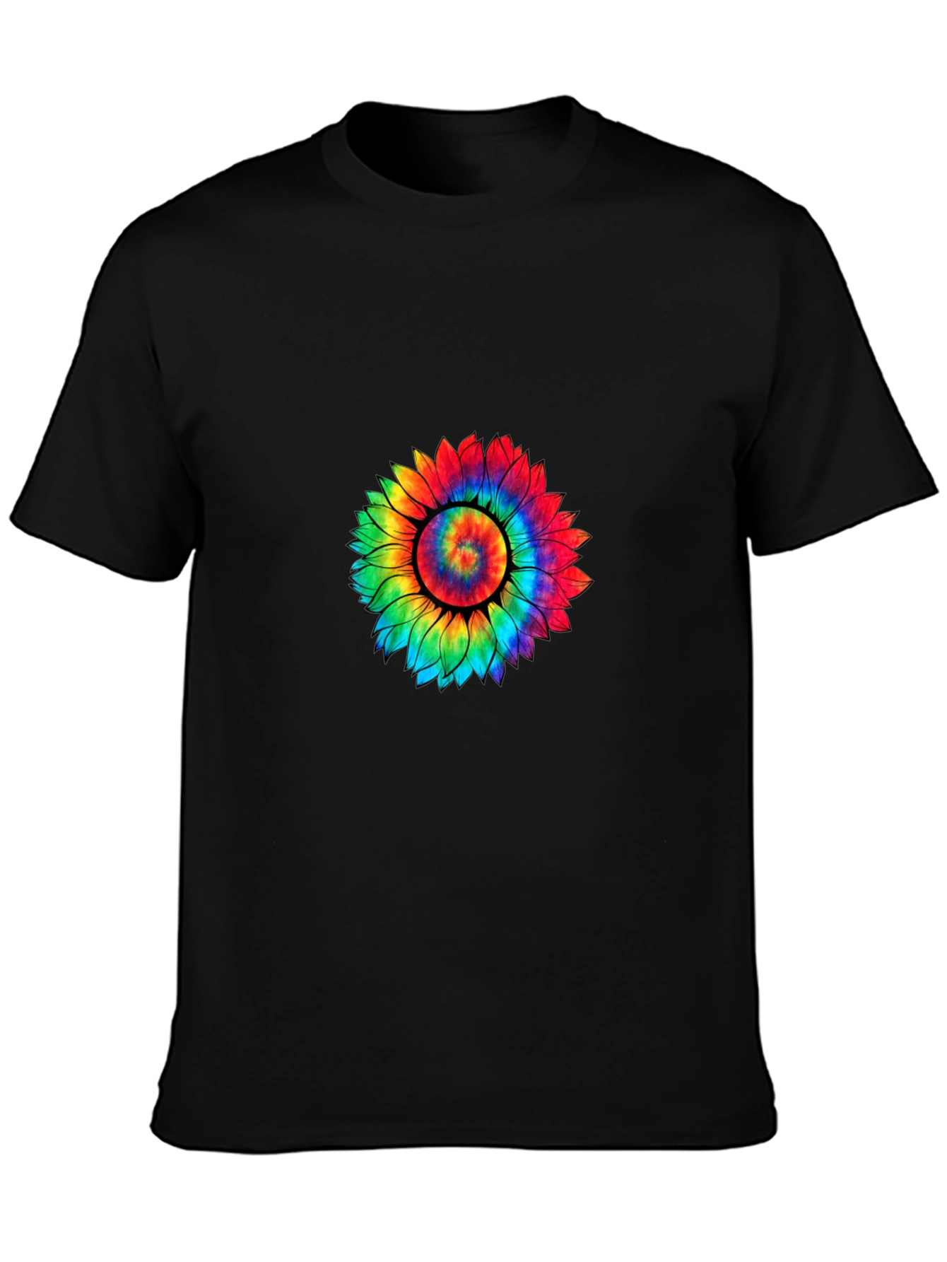 Tie-Dye Sunflower Graphic Tee - Black
