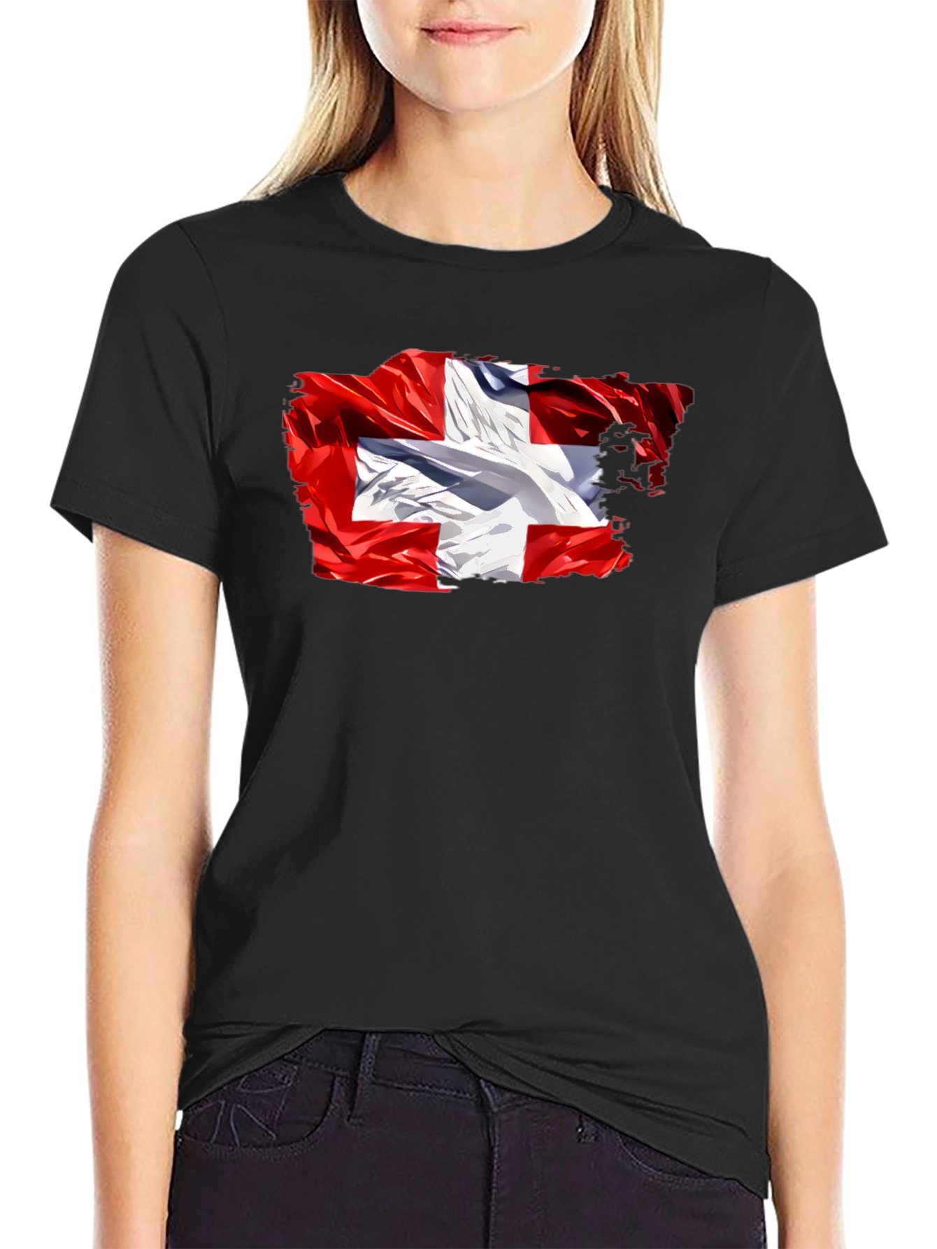 Switzerland Flag Graphic Tee - Soft Black Cotton T-Shirt