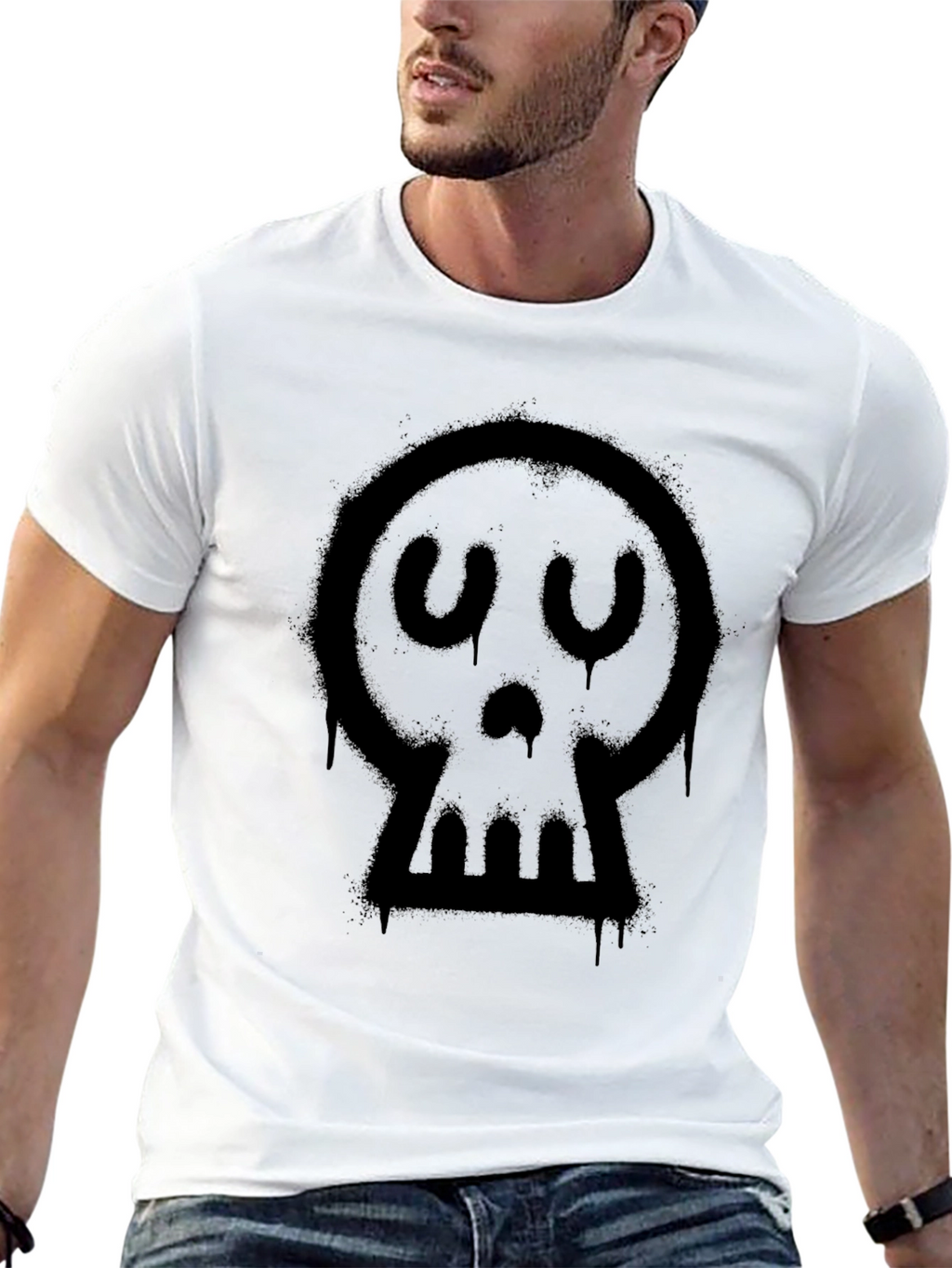 Spray Paint Skull Graphic Tee - Black Cotton Blend