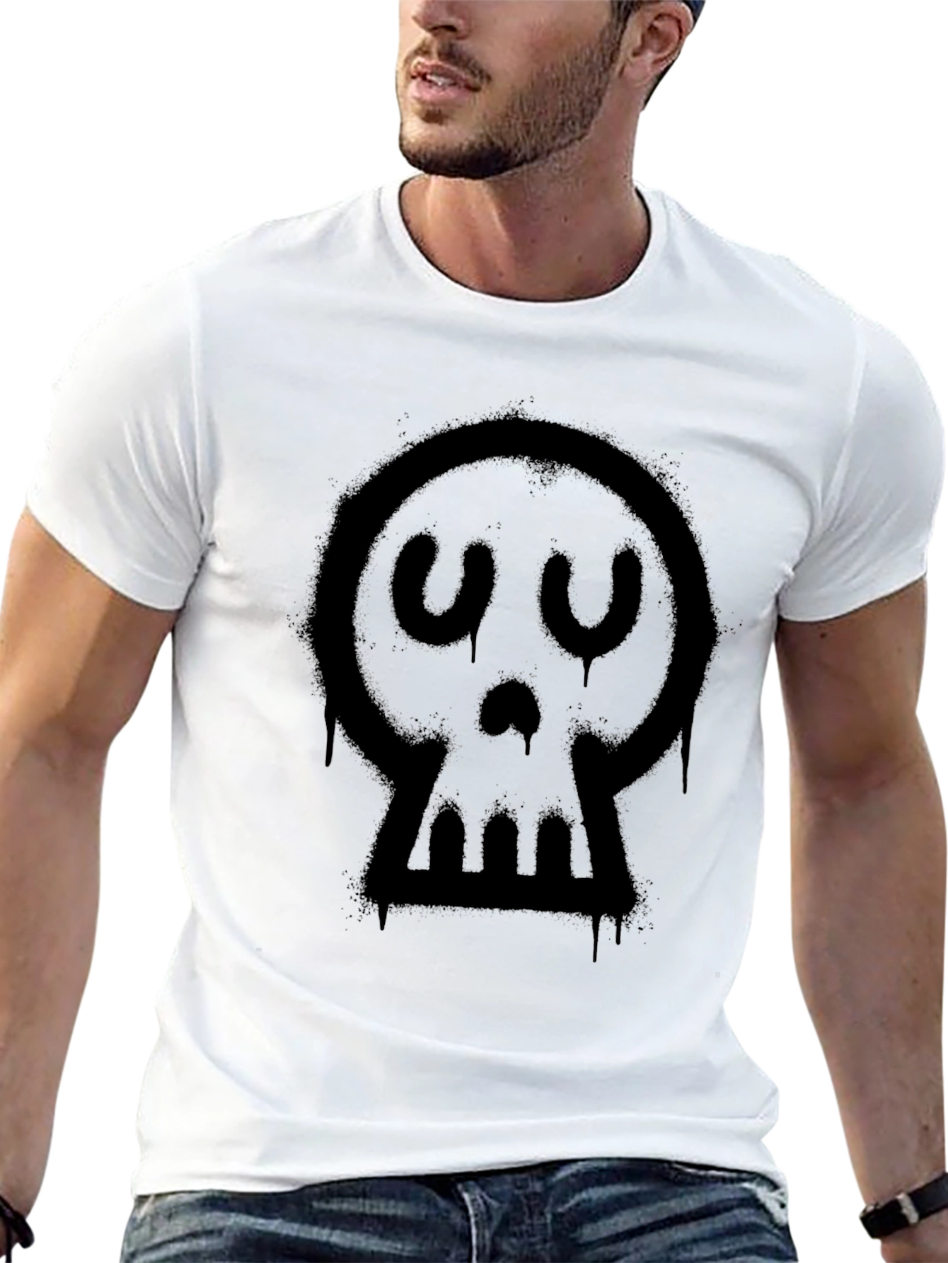 Spray Paint Skull Graphic Tee - Black Cotton Blend