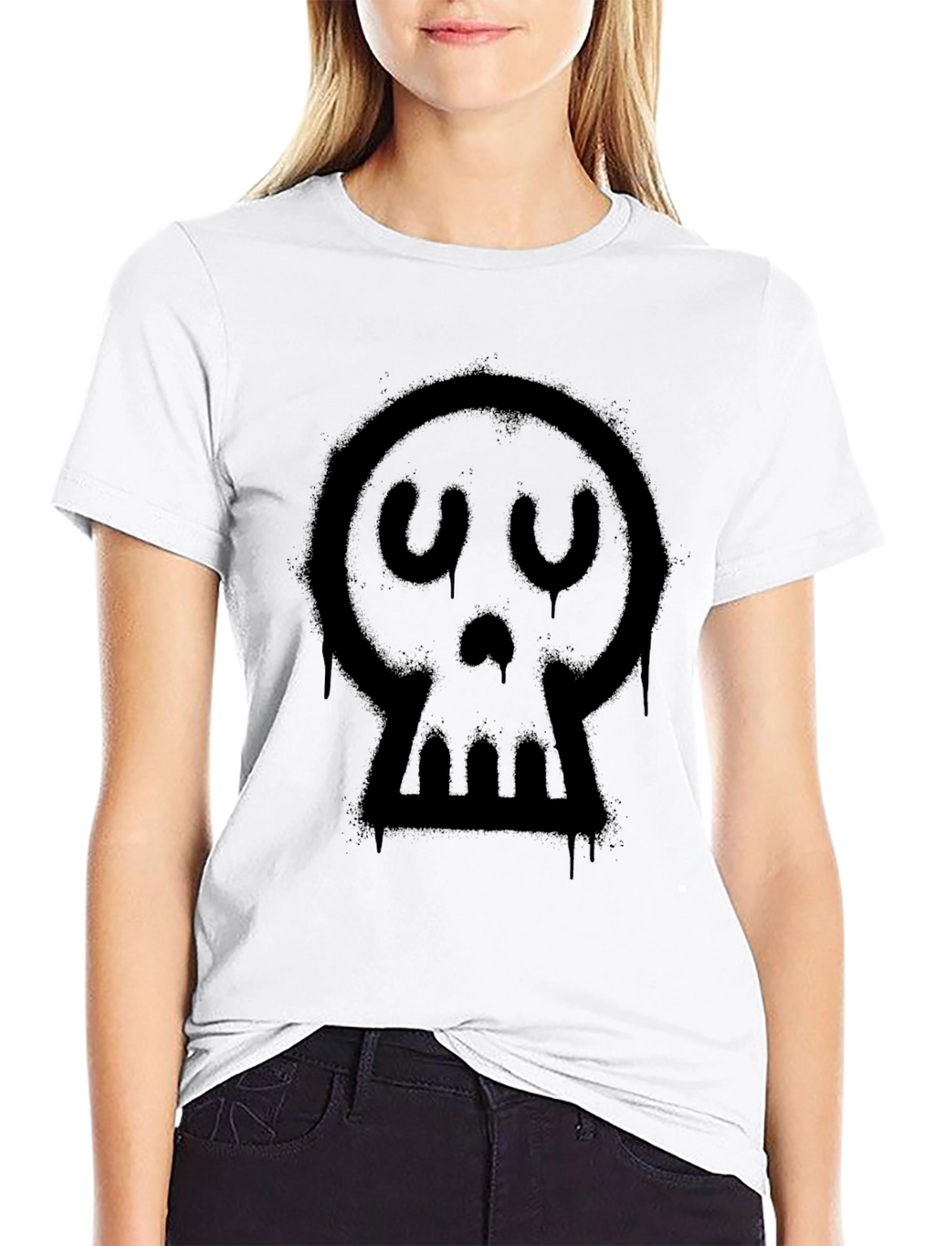 Spray Paint Skull Graphic Tee - Black Cotton Blend