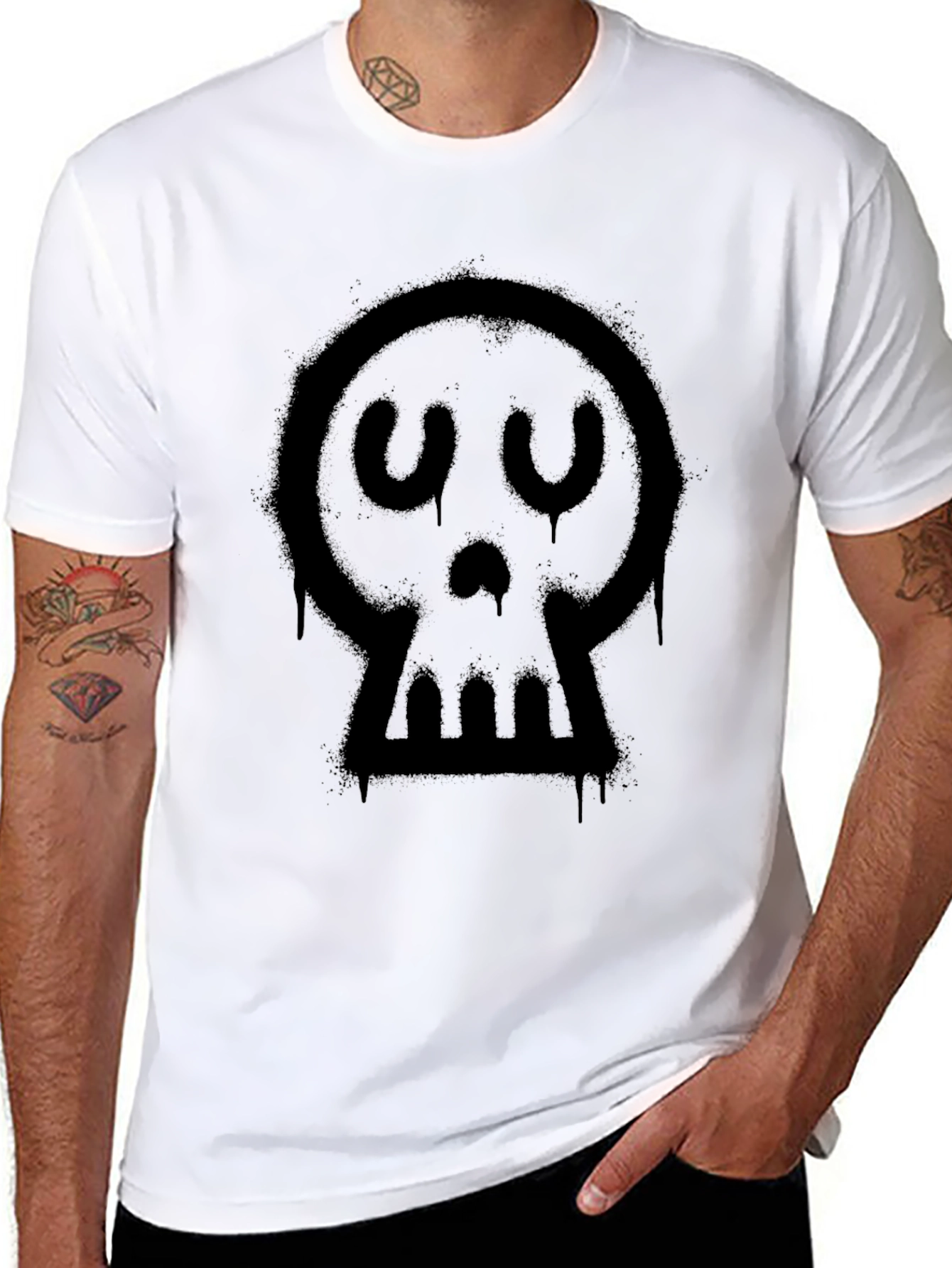 Spray Paint Skull Graphic Tee - Black Cotton Blend