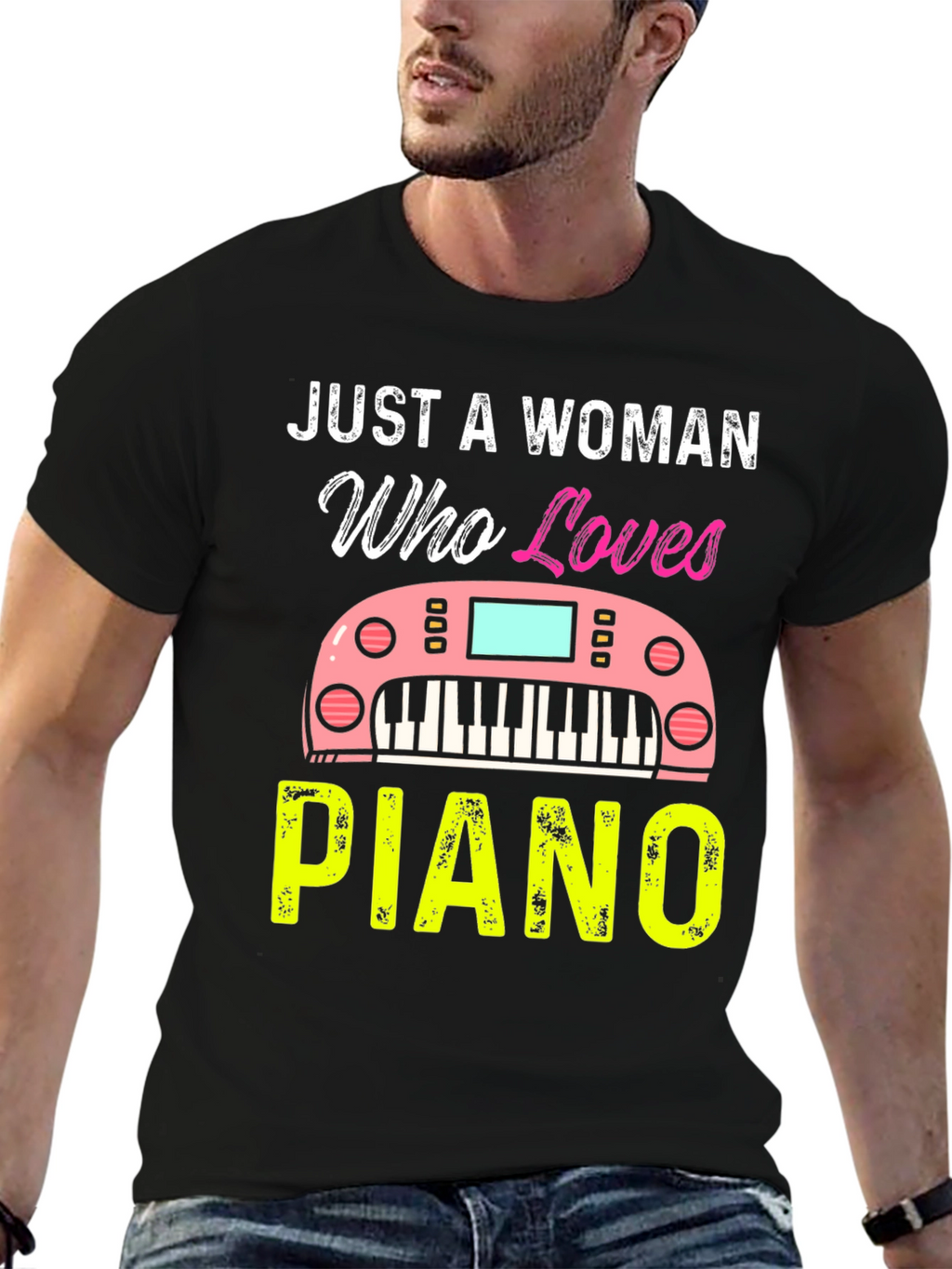 Just A Woman Who Loves Piano Black T-Shirt