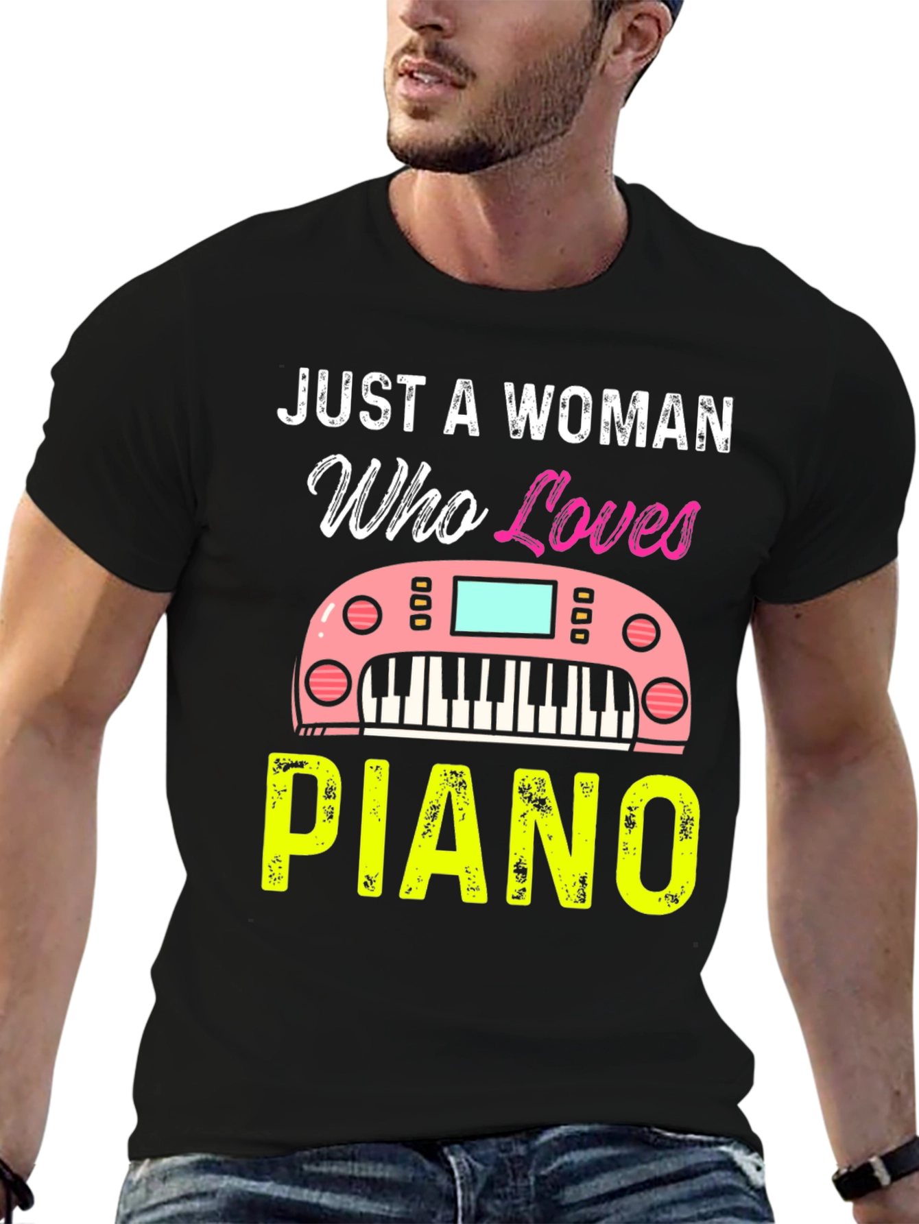 Just A Woman Who Loves Piano Black T-Shirt