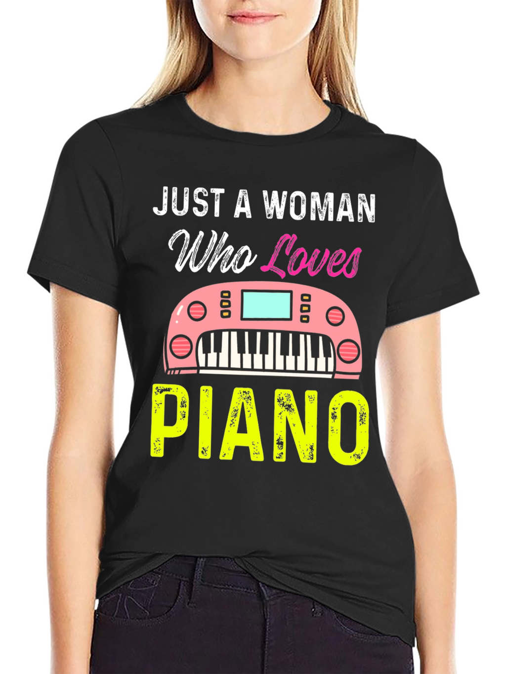 Just A Woman Who Loves Piano Black T-Shirt
