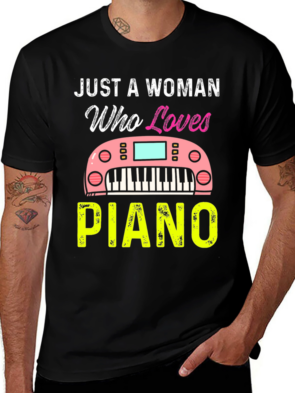 Just A Woman Who Loves Piano Black T-Shirt