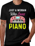 Just A Woman Who Loves Piano Black T-Shirt