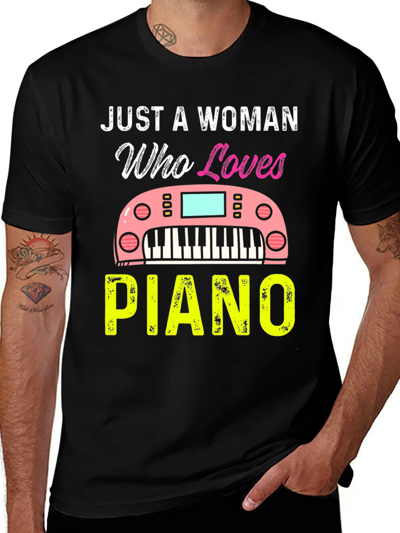 Just A Woman Who Loves Piano Black T-Shirt