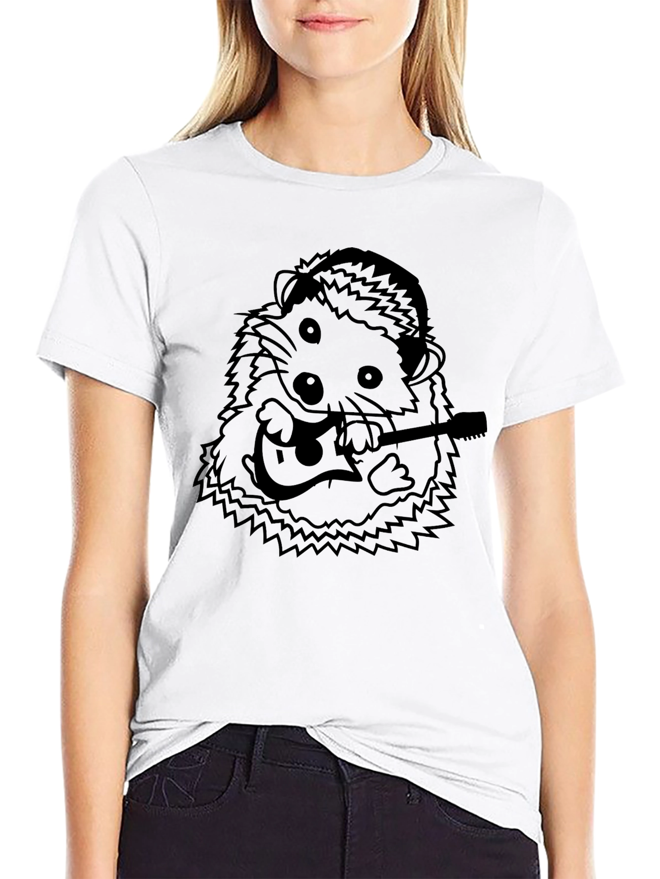 Hedgehog Guitarist T-Shirt - Black Cotton Tee