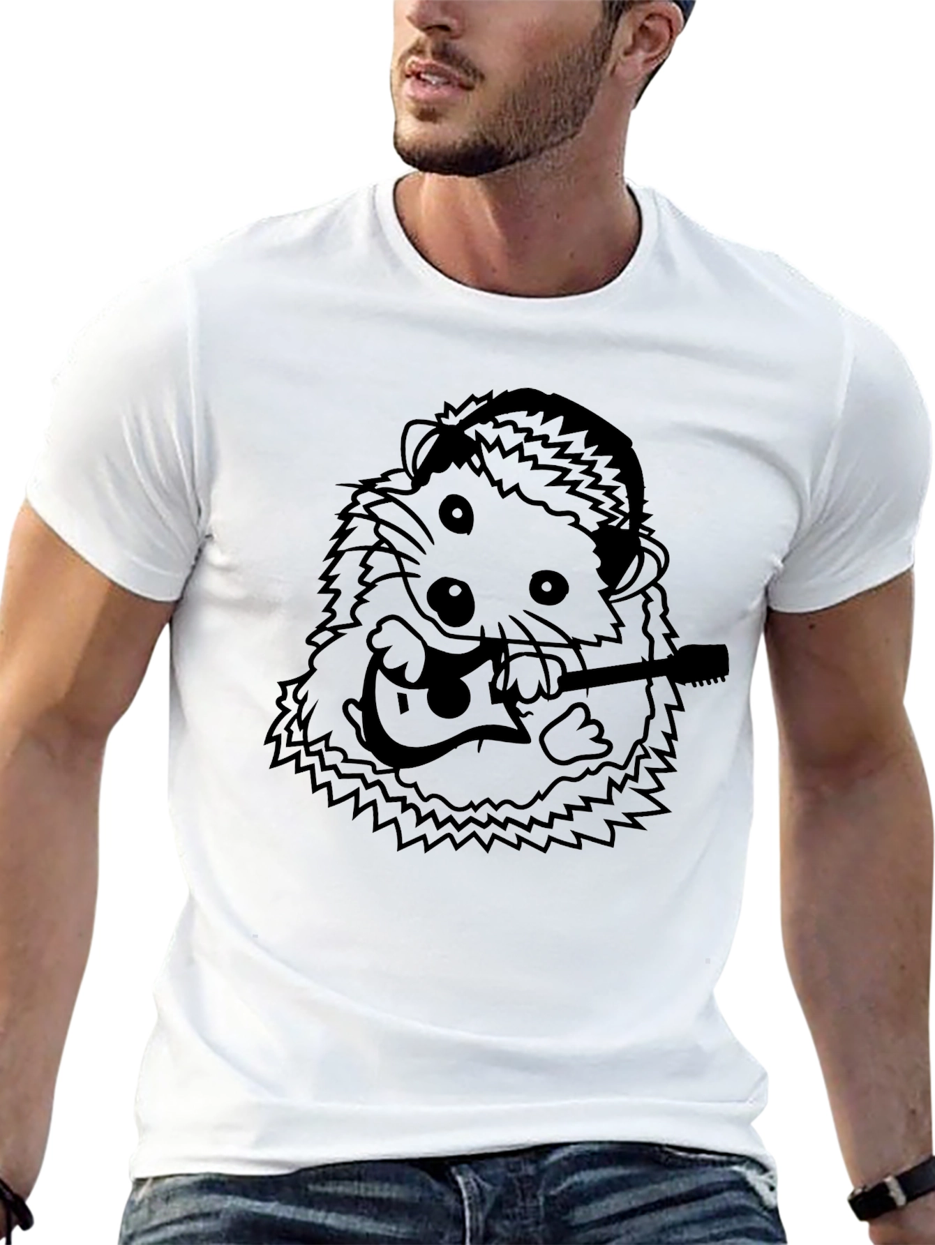 Hedgehog Guitarist T-Shirt - Black Cotton Tee