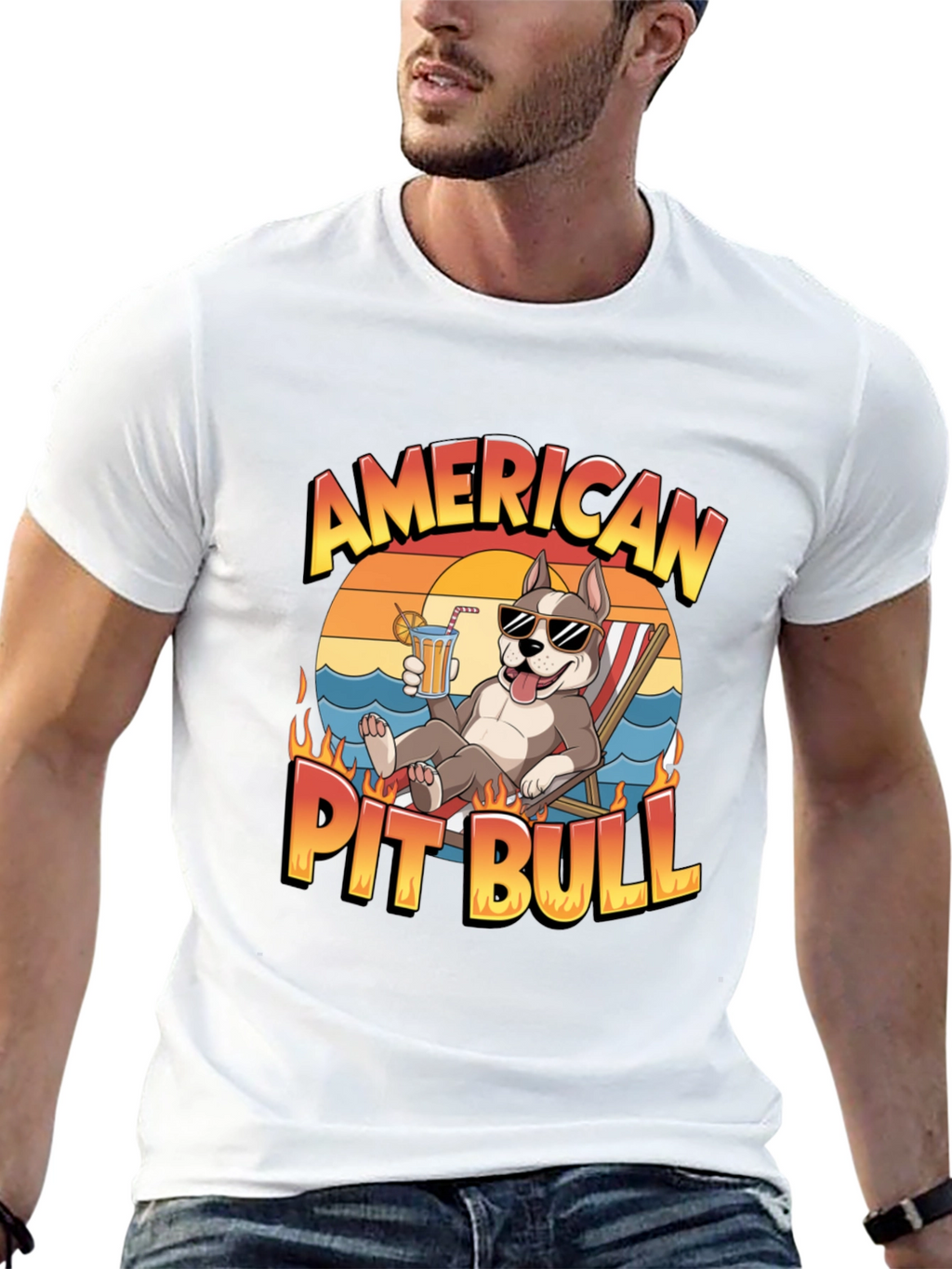 American Pit Bull T-Shirt - Relaxed Beach Vibe
