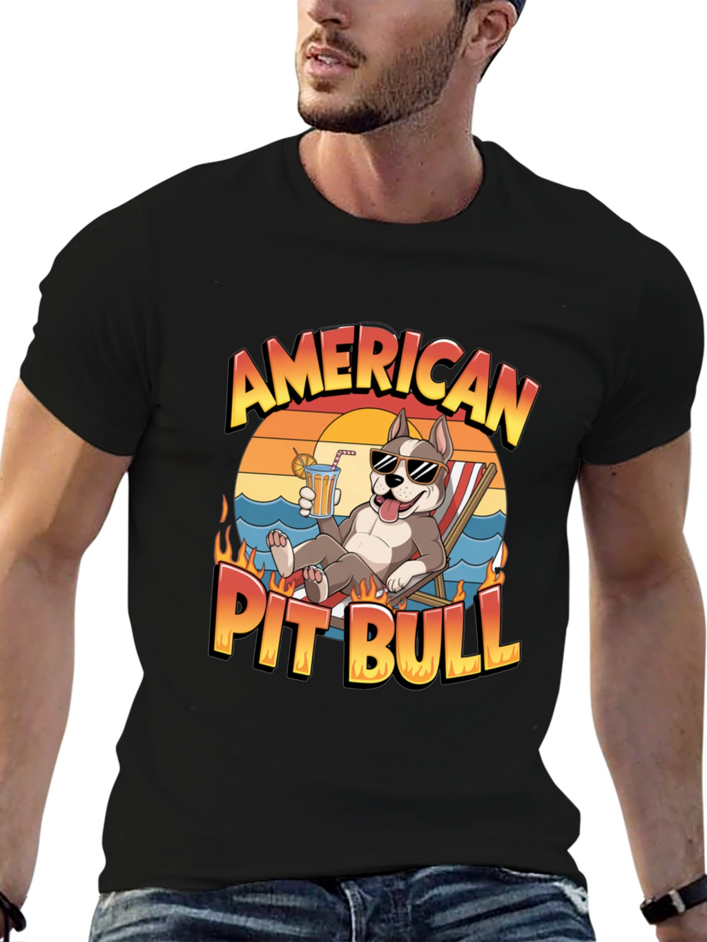 American Pit Bull T-Shirt - Relaxed Beach Vibe