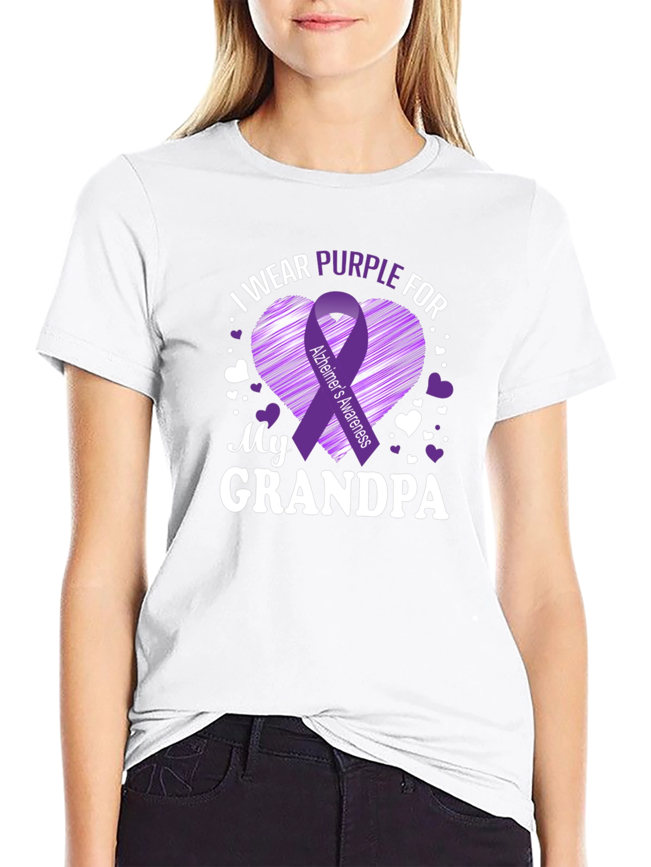 Alzheimers Awareness Purple Ribbon Grandpa T-Shirt