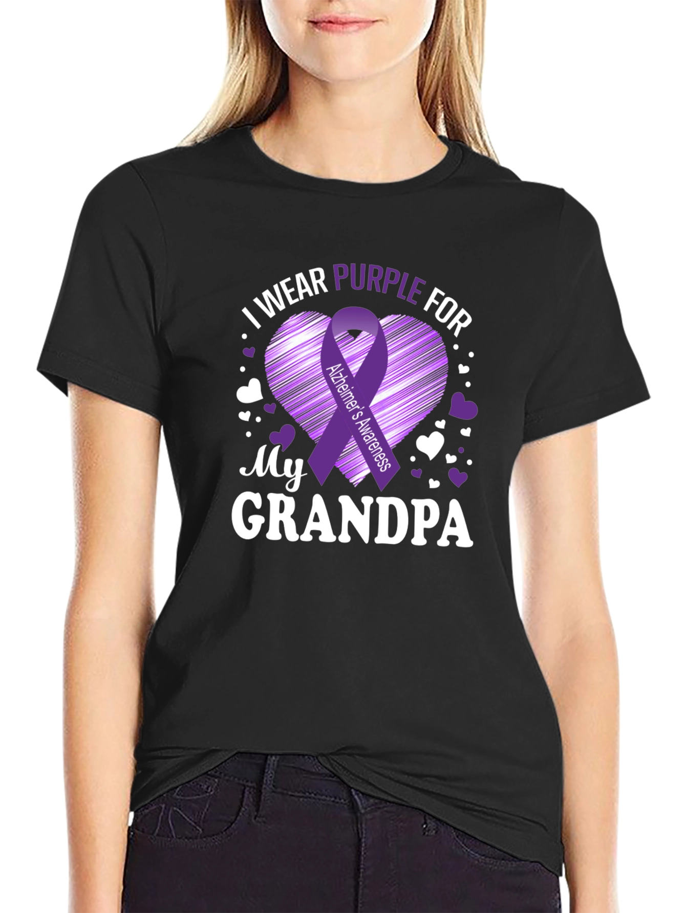Alzheimers Awareness Purple Ribbon Grandpa T-Shirt
