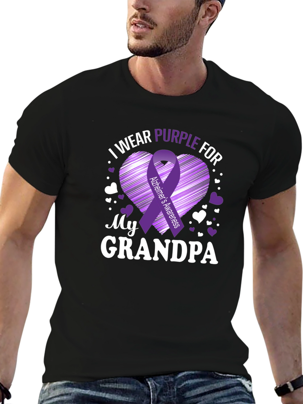 Alzheimers Awareness Purple Ribbon Grandpa T-Shirt