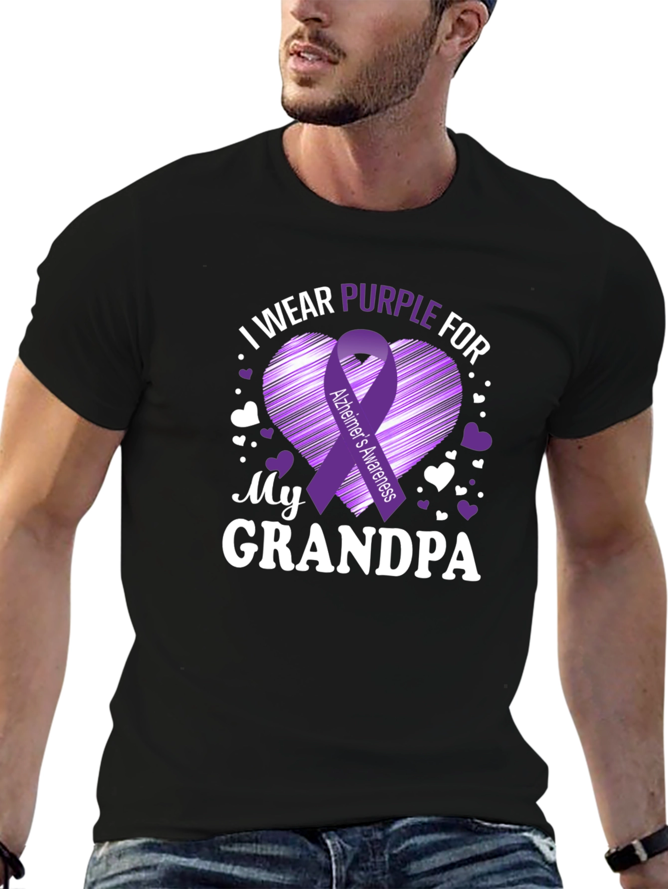 Alzheimers Awareness Purple Ribbon Grandpa T-Shirt