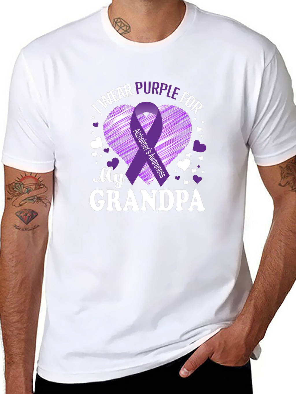 Alzheimers Awareness Purple Ribbon Grandpa T-Shirt