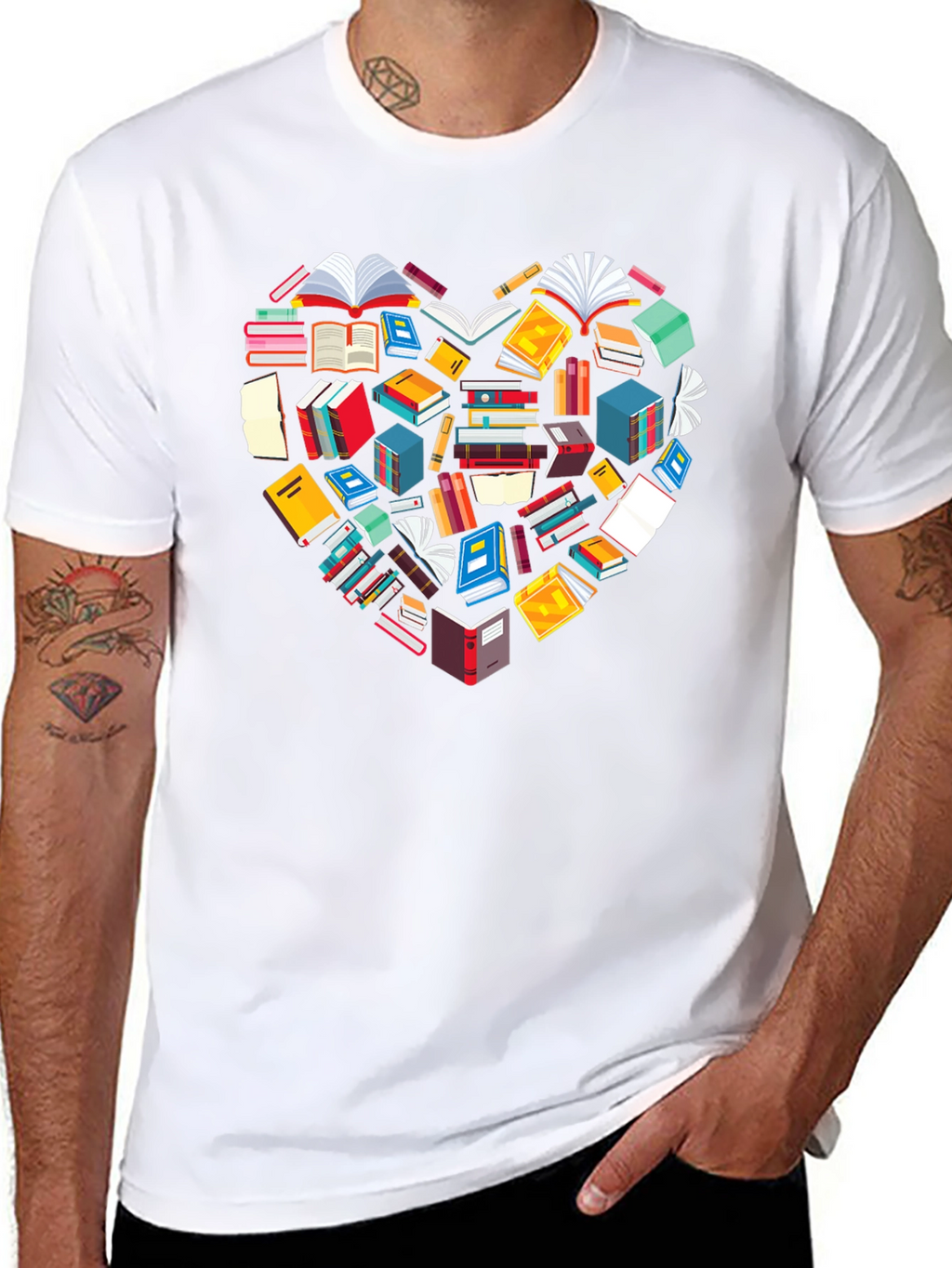 Book Lover Heart Graphic Tee - Black Cotton T-Shirt