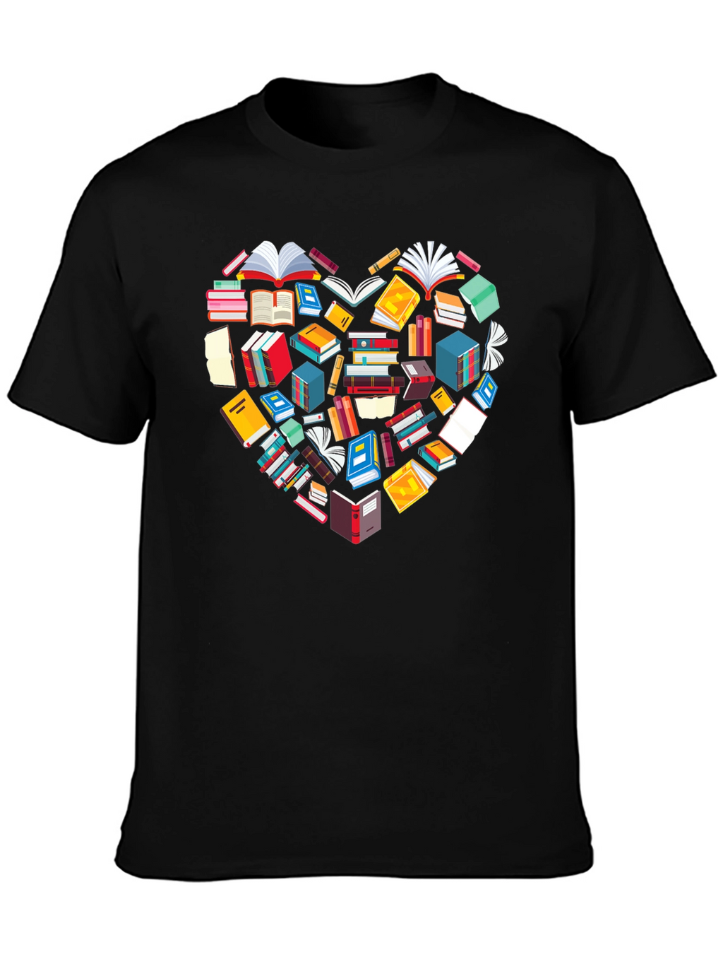 Book Lover Heart Graphic Tee - Black Cotton T-Shirt